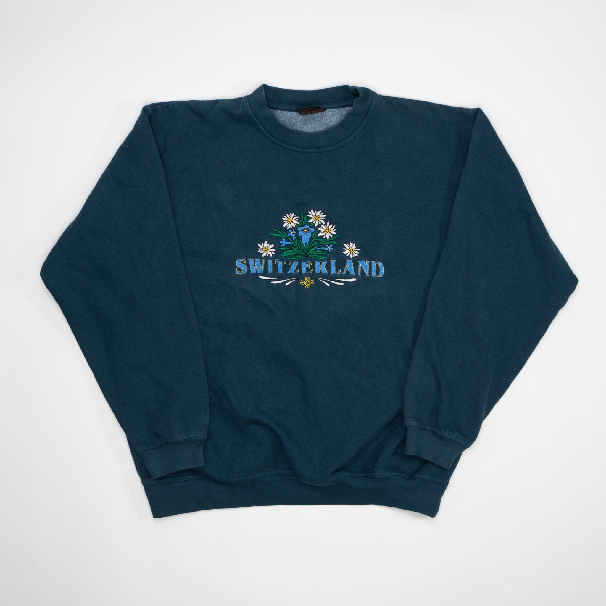 Vintage Blue Switzerland Flower Crewneck (L) | Rebalance Vintage.