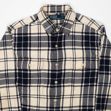 Vintage 90s Cream + Blue Plaid Polo RL Button Up (L) | Rebalance Vintage.