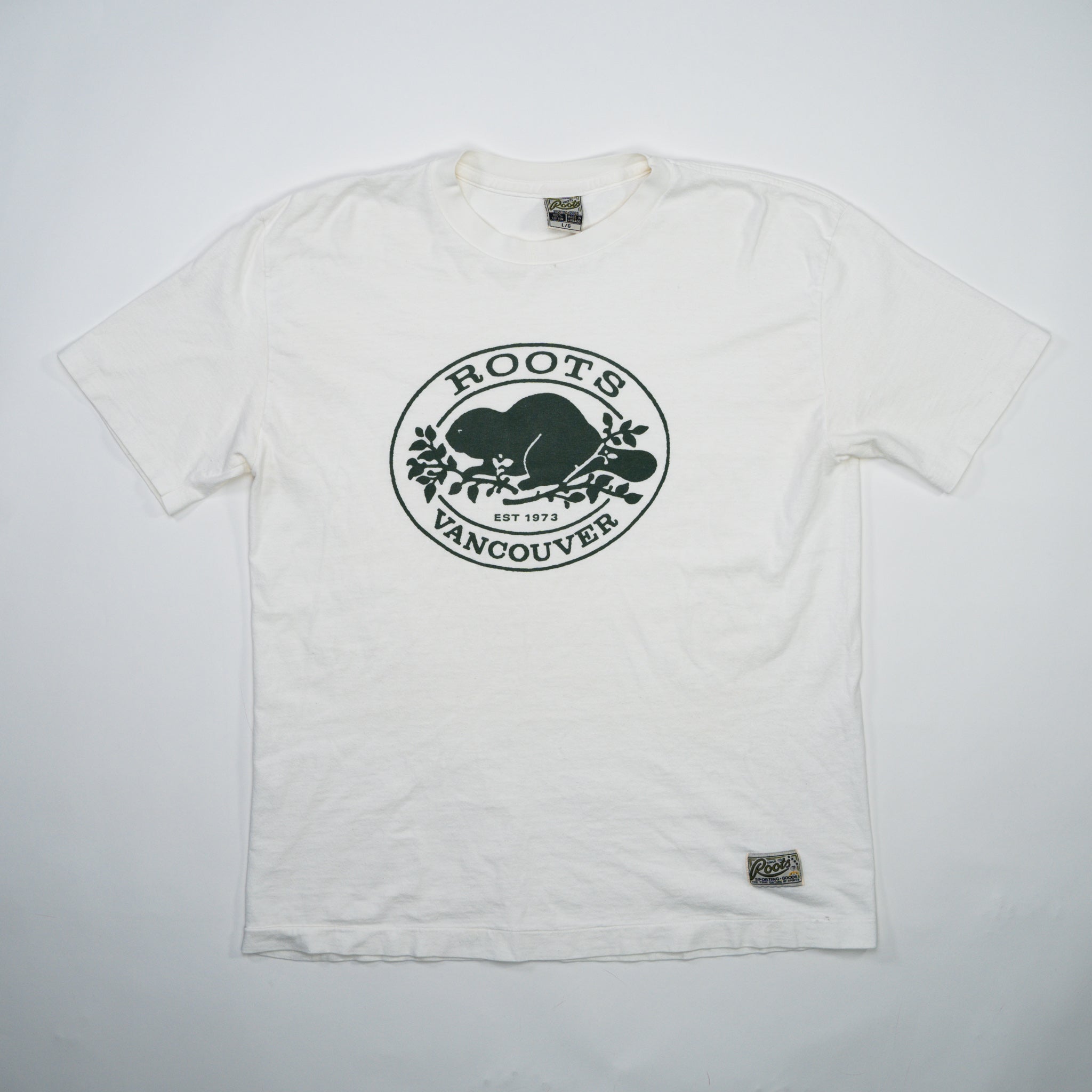 Vintage White + Green Roots Vancouver Tee (M)