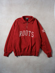 Vintage 90s Red Roots Canada 1/4 Zip Collared Crewneck (XL)