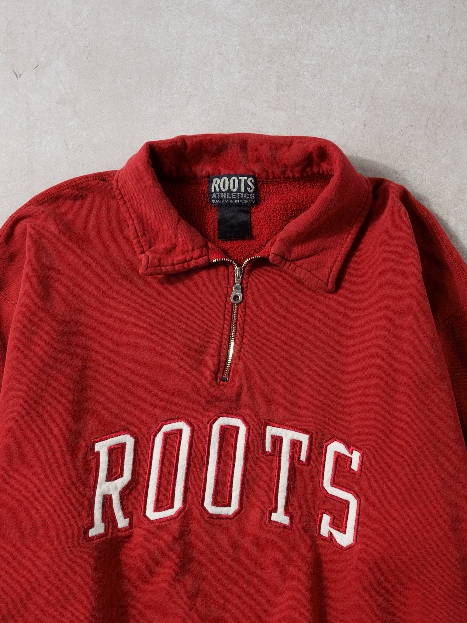 Vintage 90s Red Roots Canada 1/4 Zip Collared Crewneck (XL)