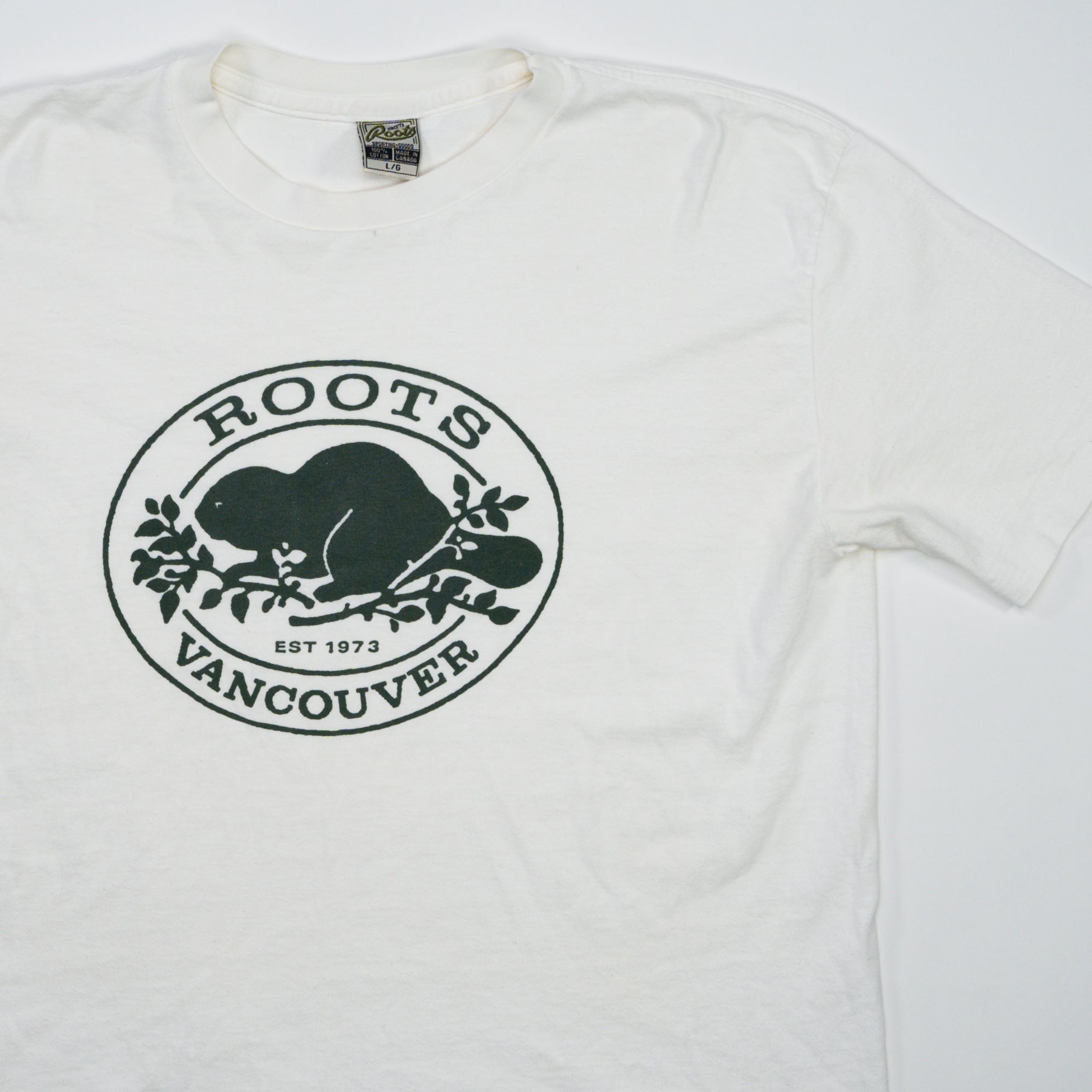 Vintage White + Green Roots Vancouver Tee (M)
