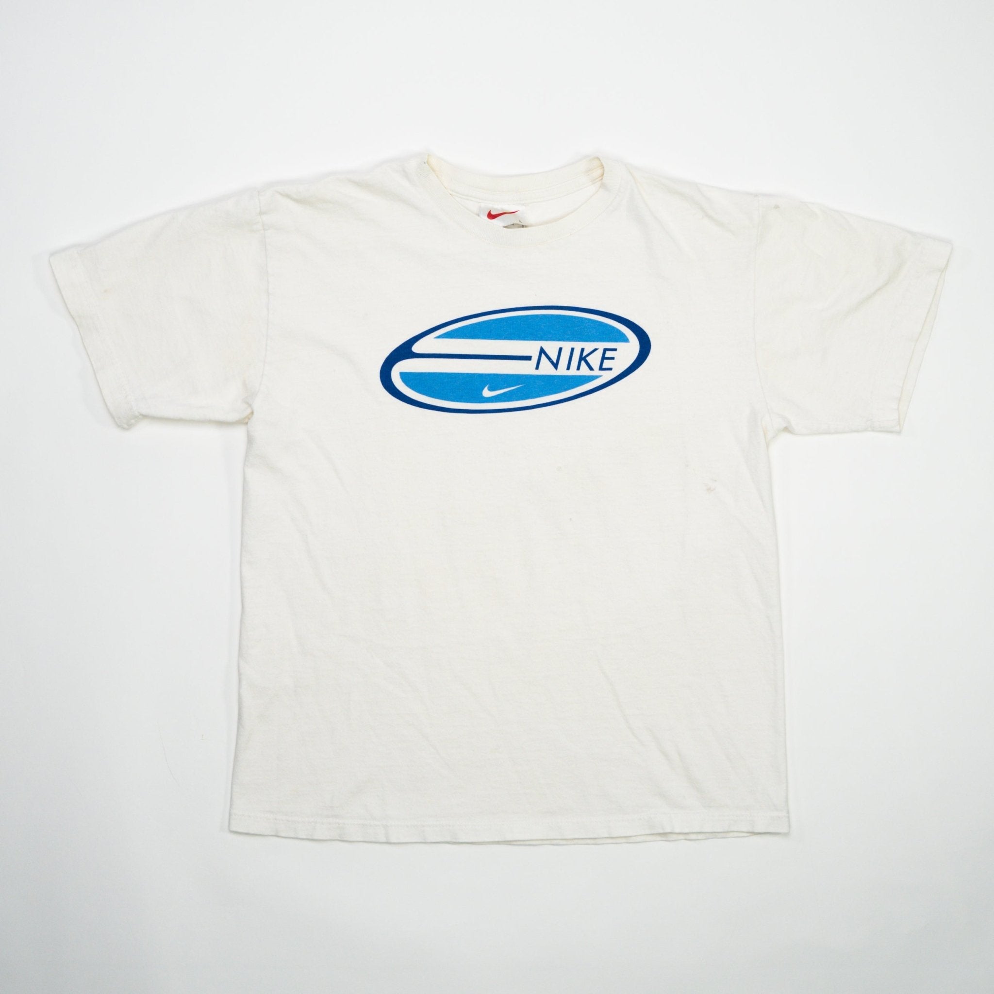 Vintage Y2K White + Blue Nike Graphic Tee (S) | Rebalance Vintage.