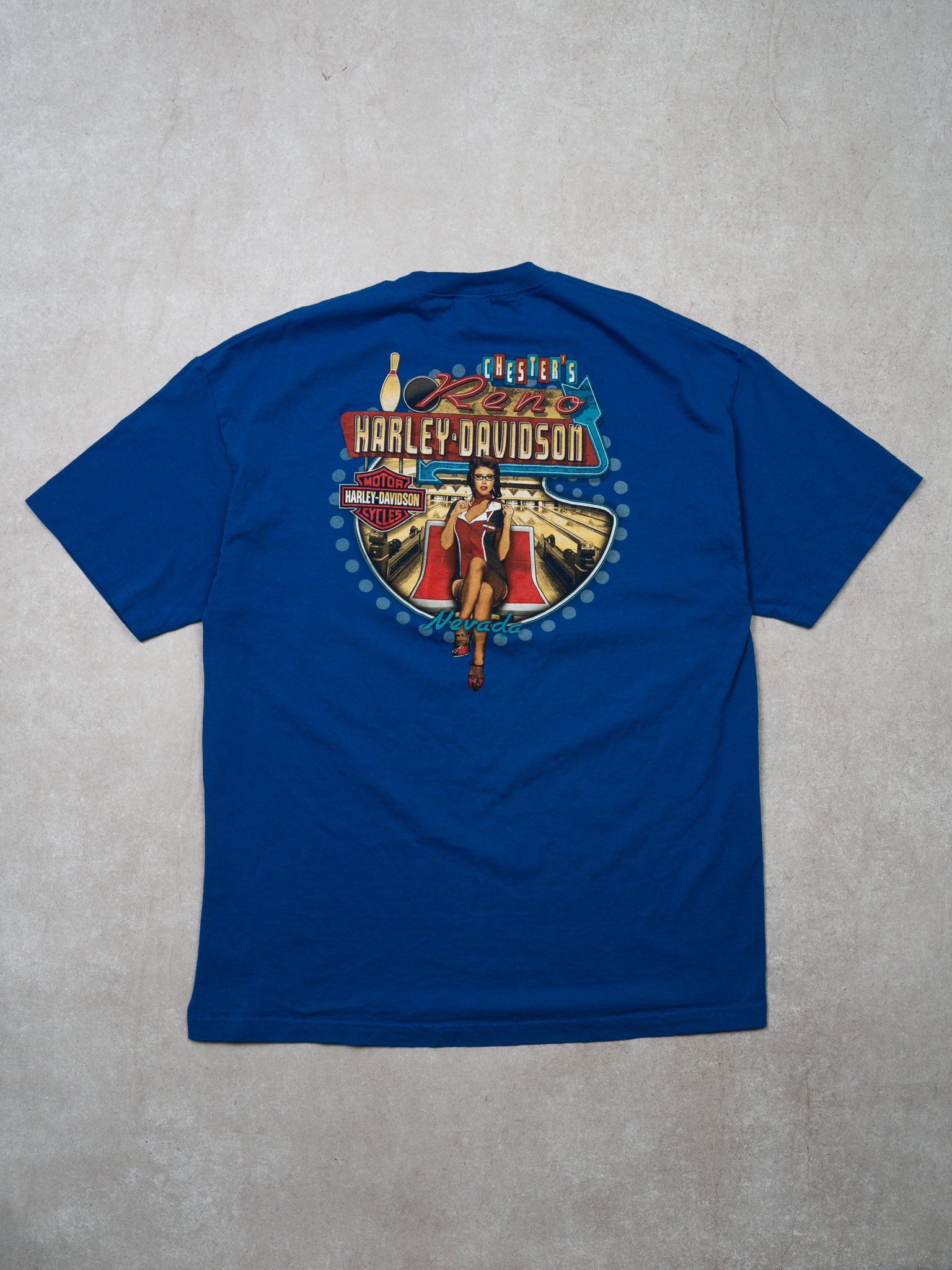 Vintage Bright Blue Harley Davidson Reno Nevada Tee (L)