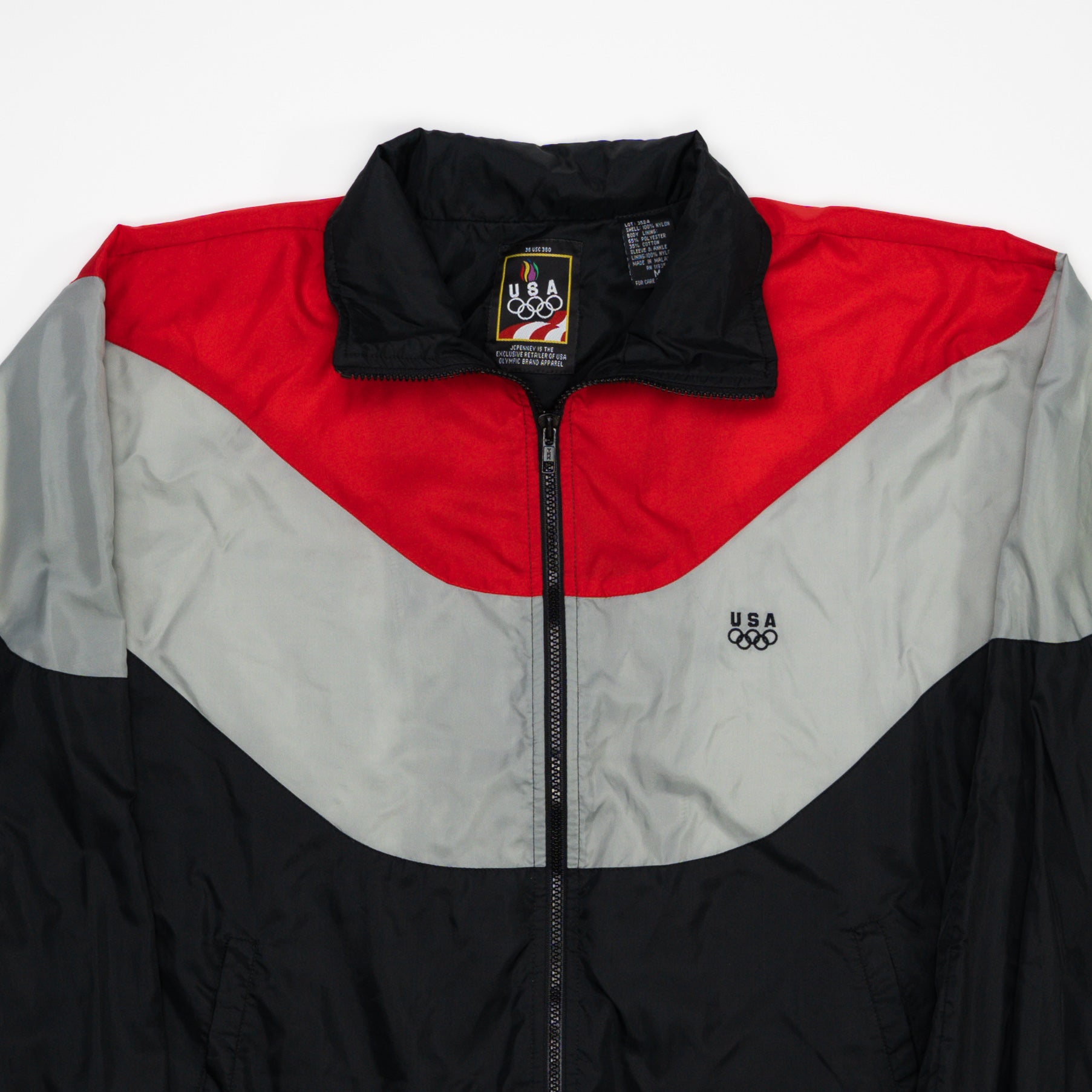 Vintage Black, Grey + Red USA Olympics Windbreaker (L) | Rebalance Vintage.