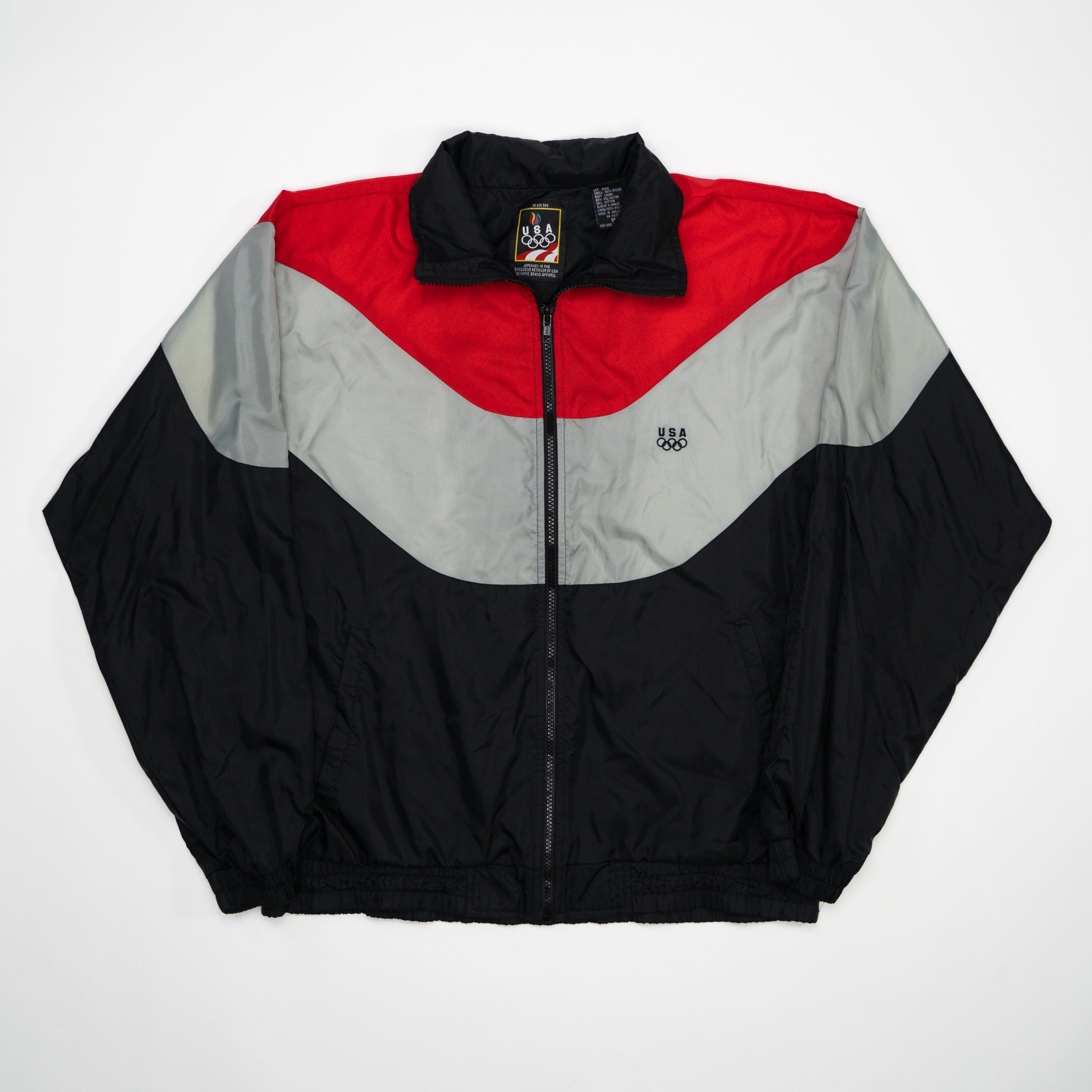 Vintage Black, Grey + Red USA Olympics Windbreaker (L) | Rebalance Vintage.