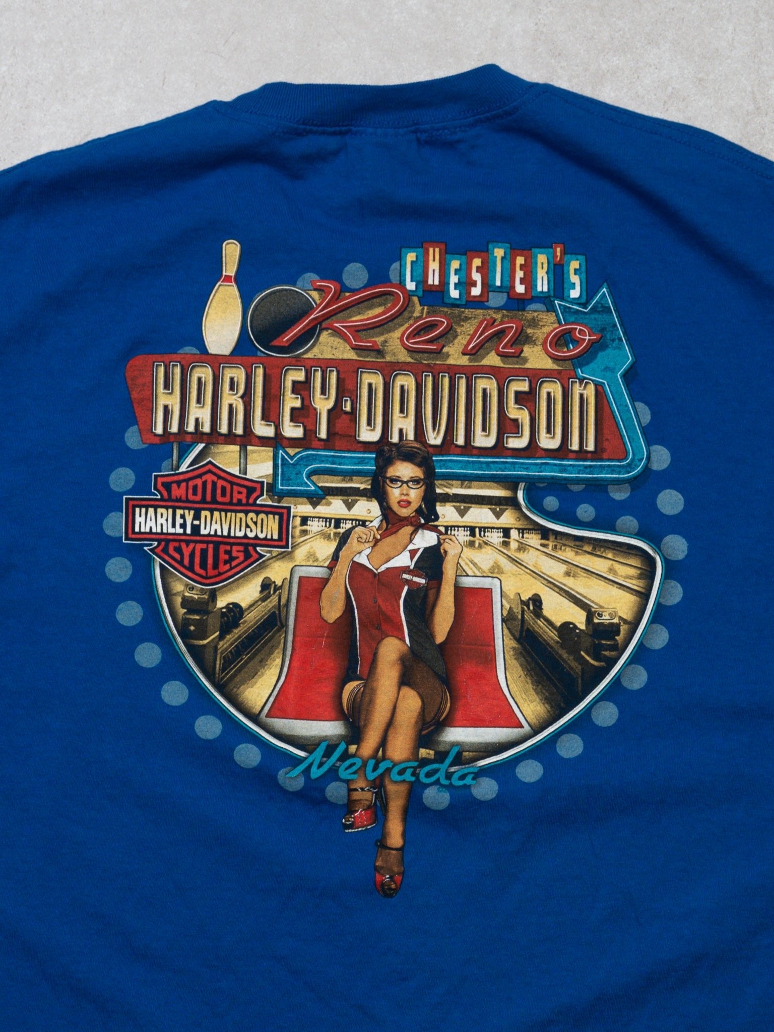 Vintage Bright Blue Harley Davidson Reno Nevada Tee (L)