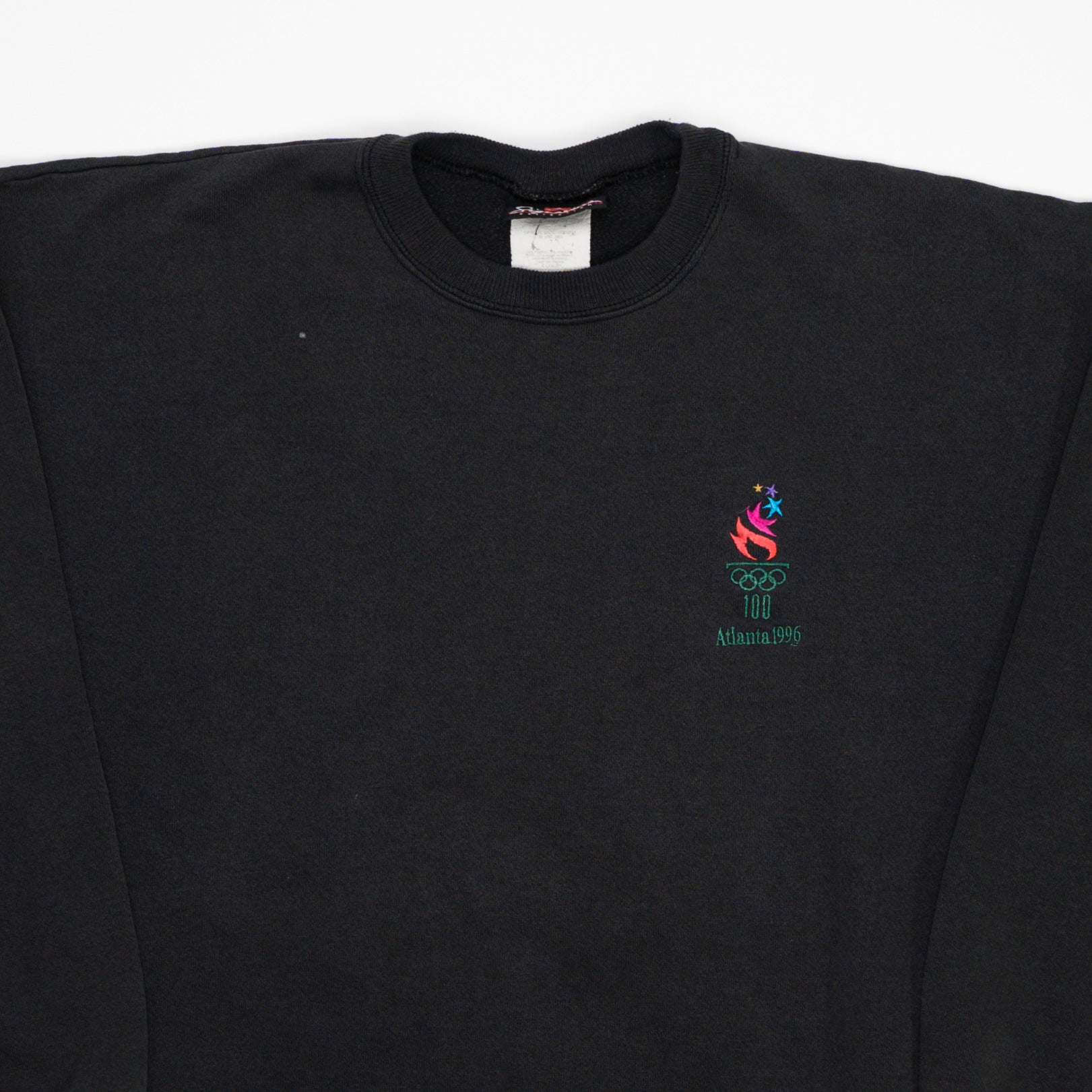 Vintage Washed Black '96 Atlanta Olympics 100 Crewneck (L) | Rebalance Vintage.