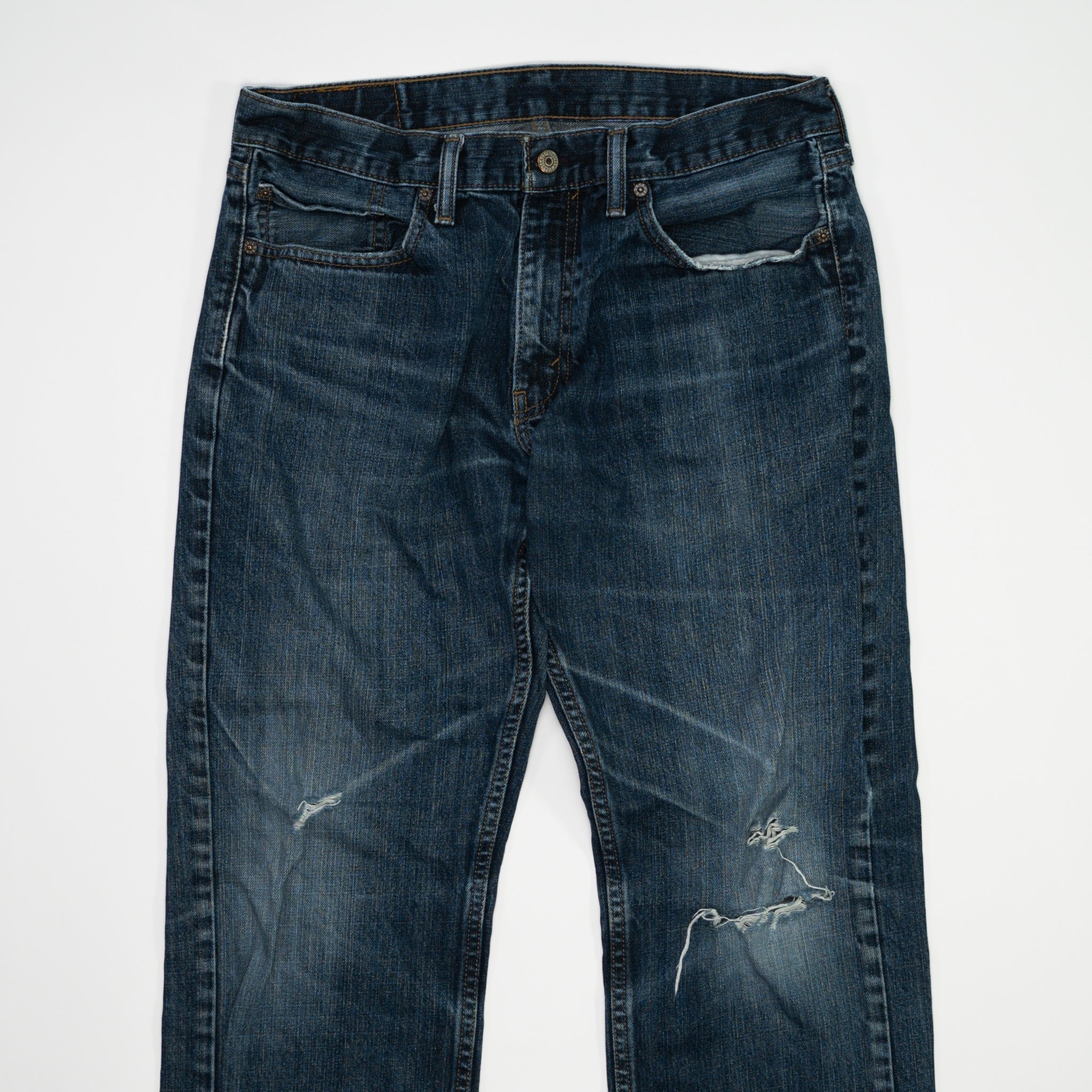 Vintage Dark Blue Levi 559 Jeans w/ Rips (34 x 30) | Rebalance Vintage.