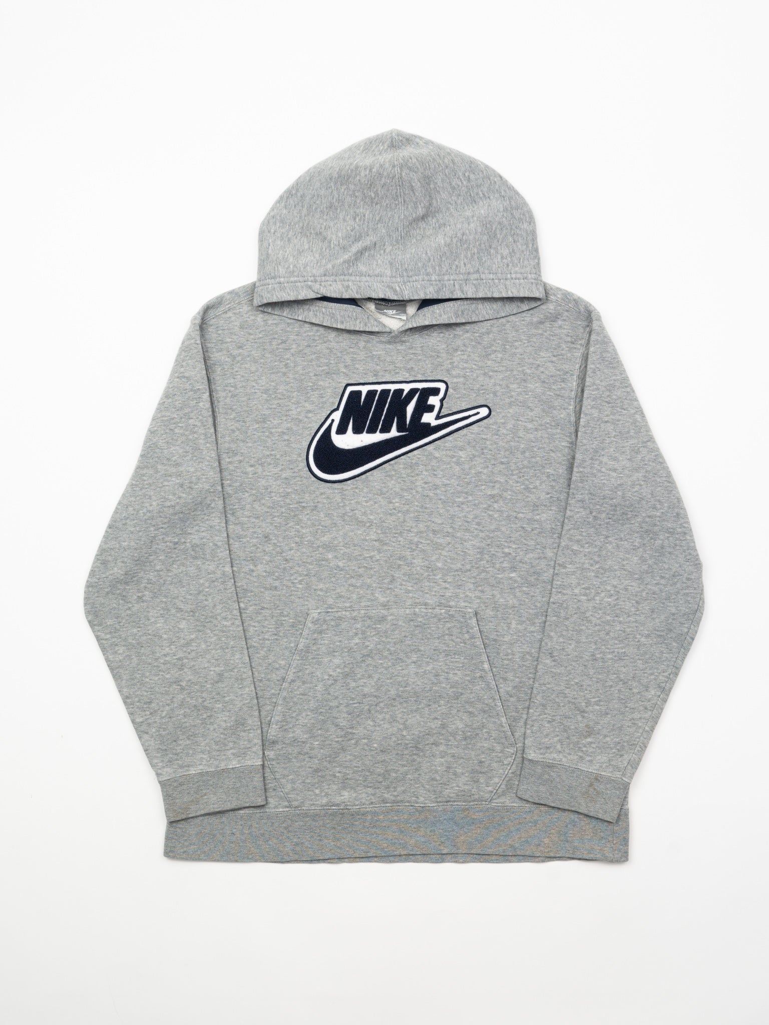 Vintage Grey + Blue Nike Swoosh Hoodie (S/M)