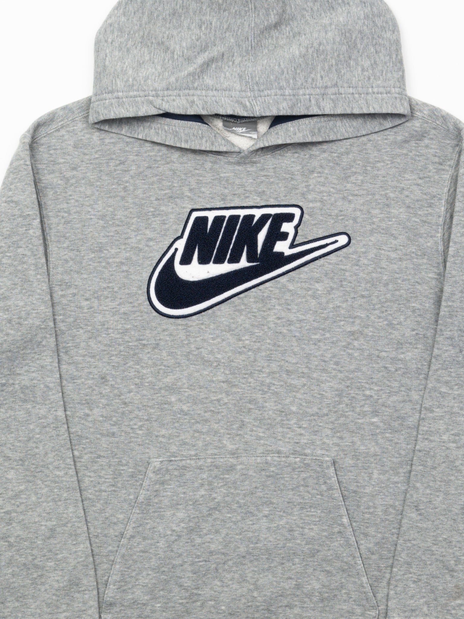 Vintage Grey + Blue Nike Swoosh Hoodie (S/M)