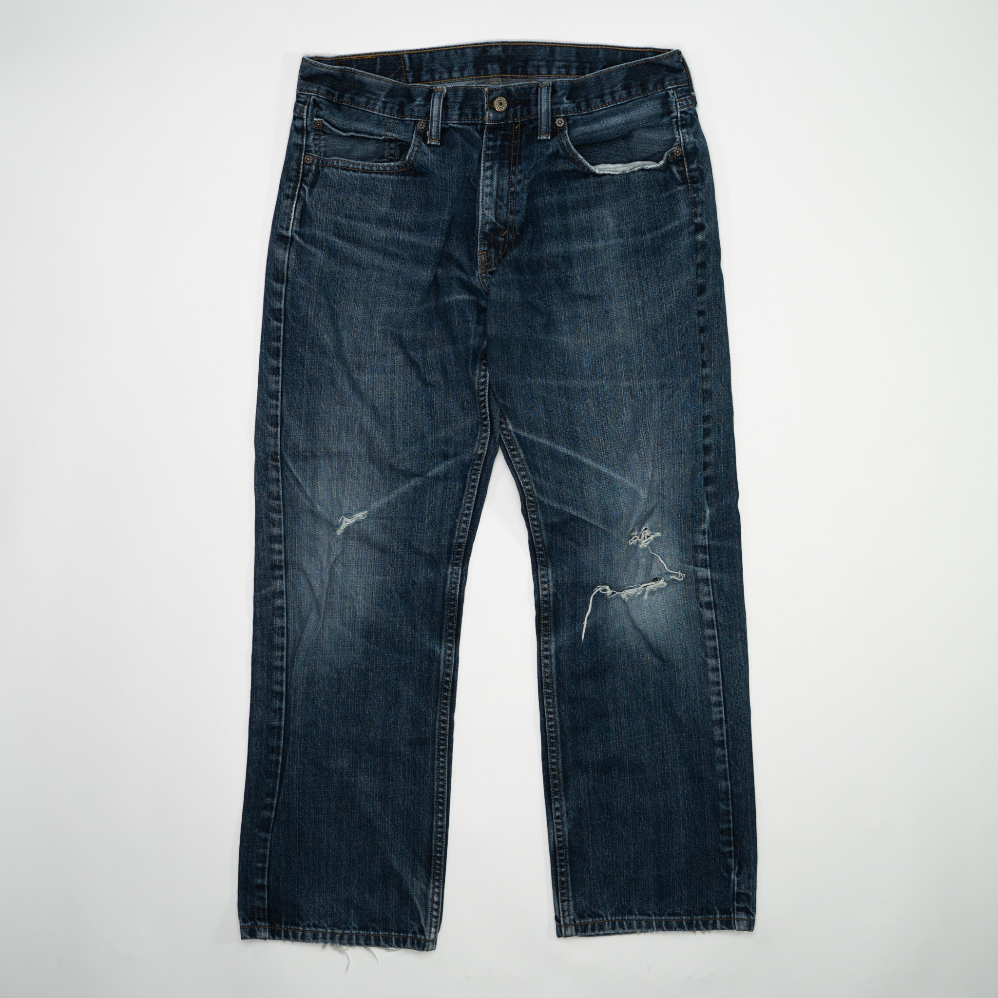 Vintage Dark Blue Levi 559 Jeans w/ Rips (34 x 30) | Rebalance Vintage.