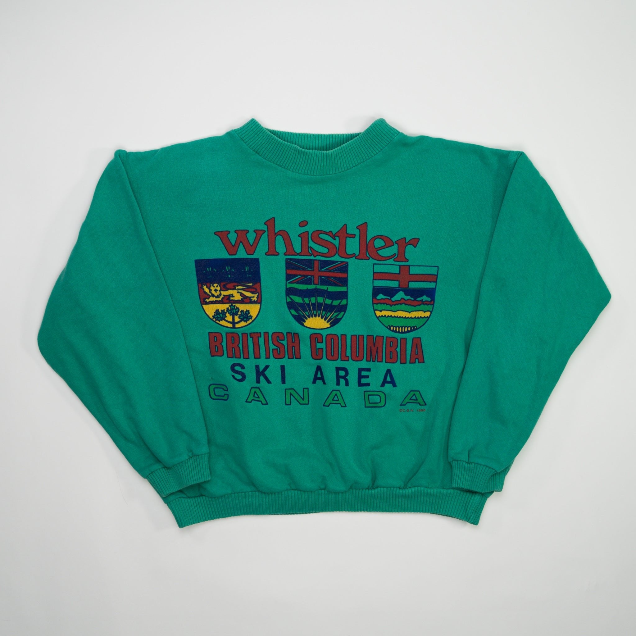 Vintage '86 Neon Green Whistler Ski Area Cropped Crewneck (M) | Rebalance Vintage.