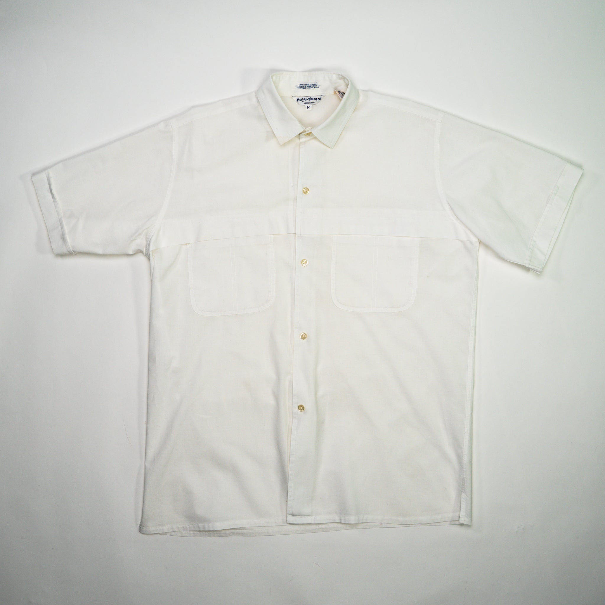 Vintage 80s White YSL Button Up T Shirt (M/L) | Rebalance Vintage.
