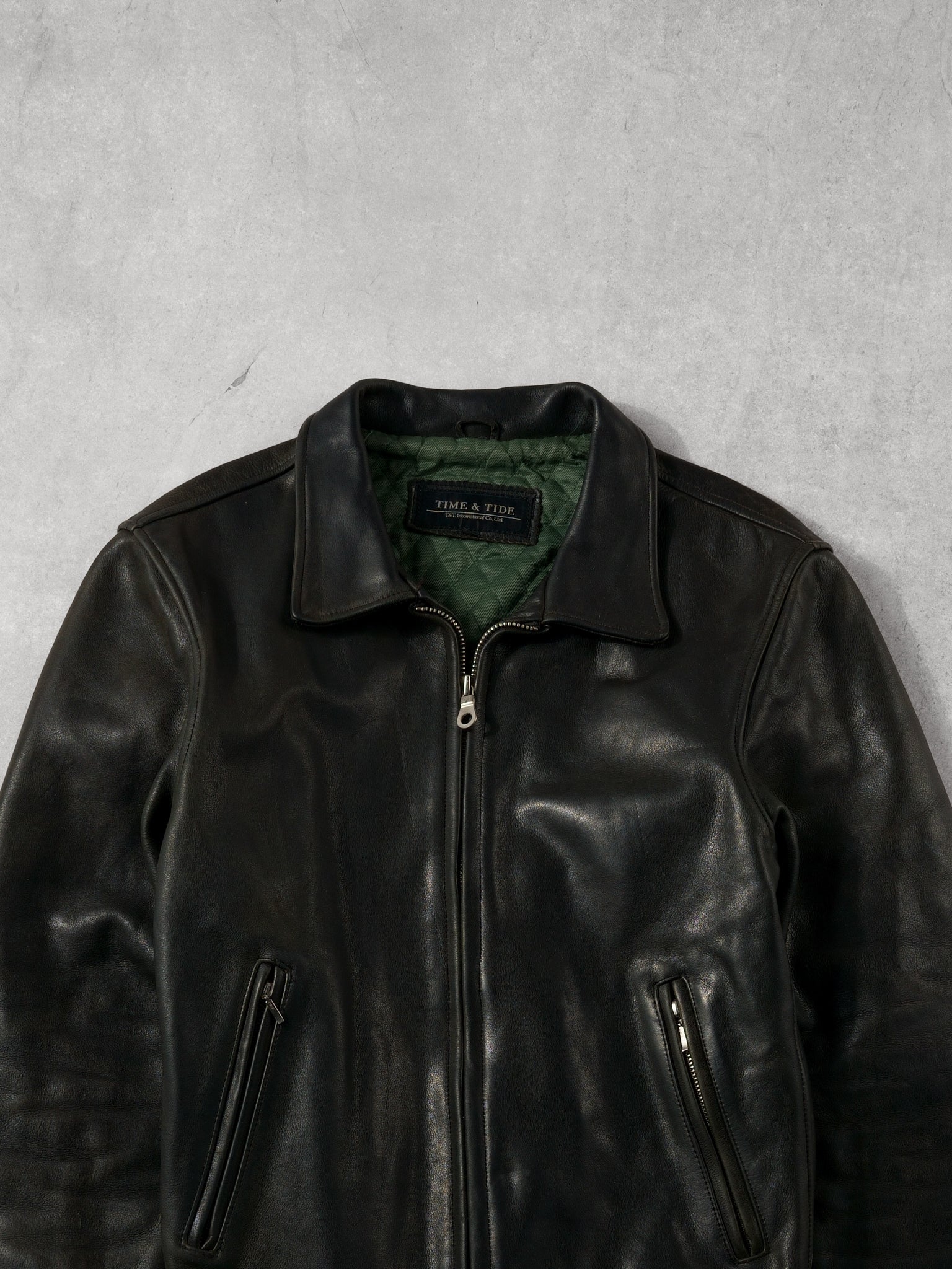 Vintage 90s Black Time & Tide Leather Collared Jacket (M)