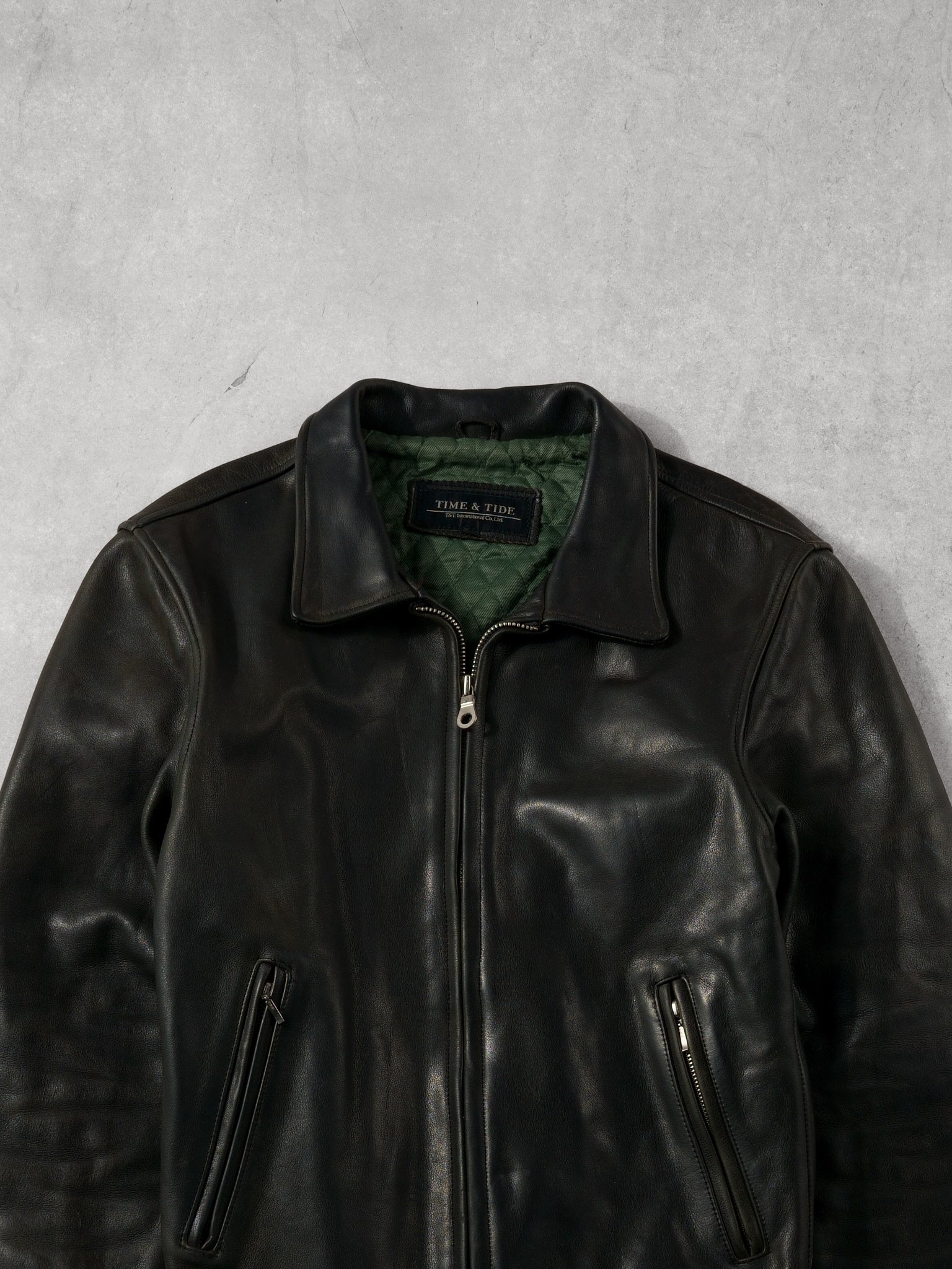 Vintage 90s Black Time & Tide Leather Collared Jacket (M)