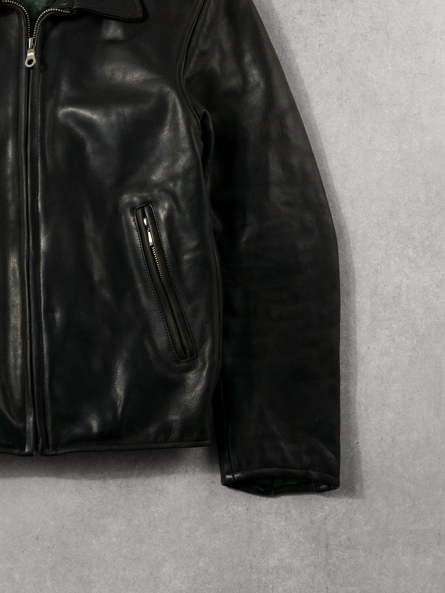 Vintage 90s Black Time & Tide Leather Collared Jacket (M)