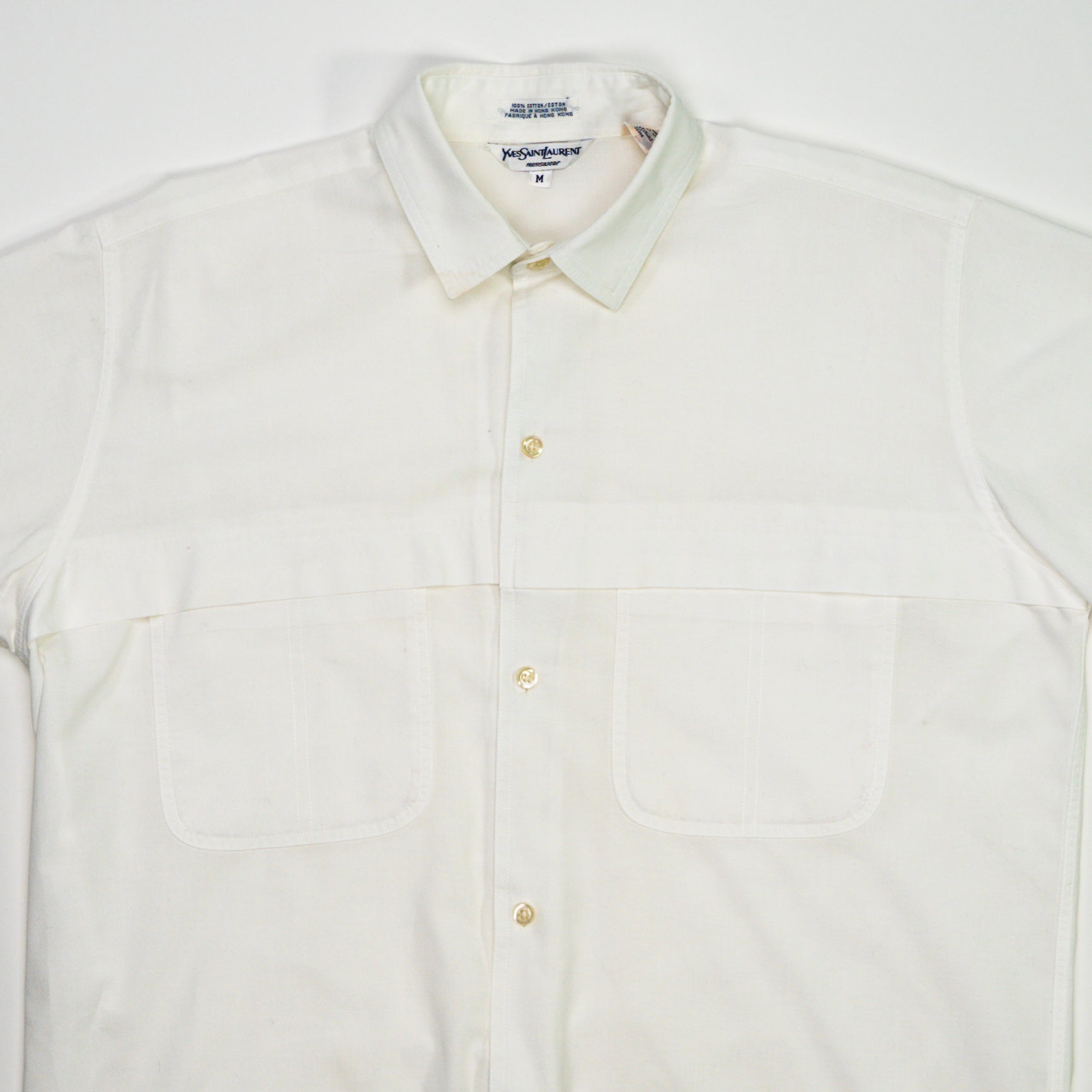 Vintage 80s White YSL Button Up T Shirt (M/L) | Rebalance Vintage.