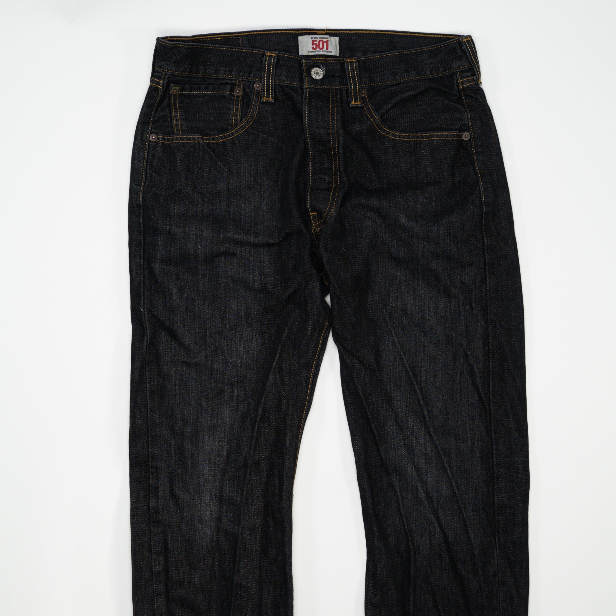 Vintage Black w/ Beige Hem Levi 501 Jeans (32 x 30)