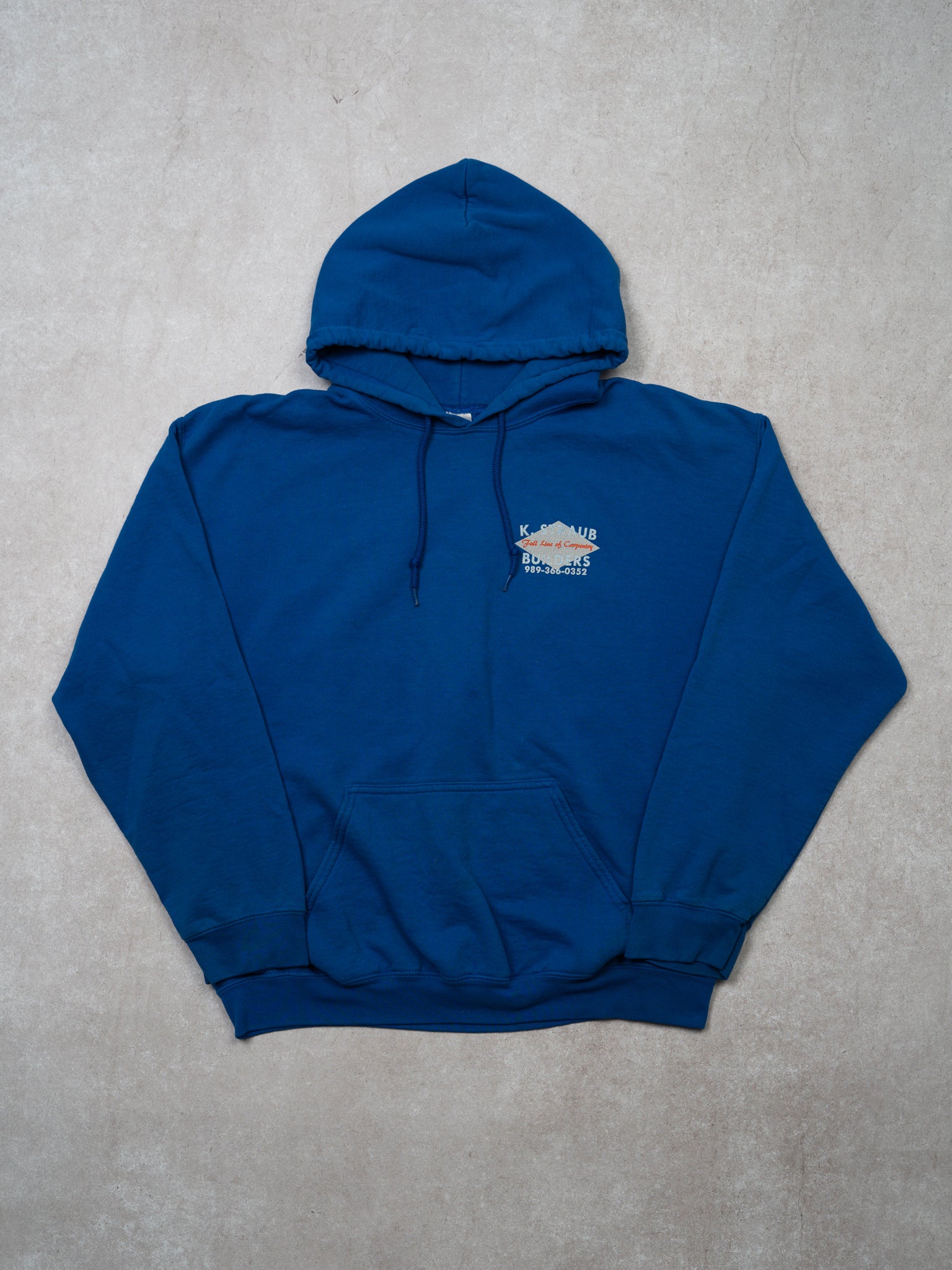 Vintage 90s Blue K. Straub Carpentry Hoodie (L)