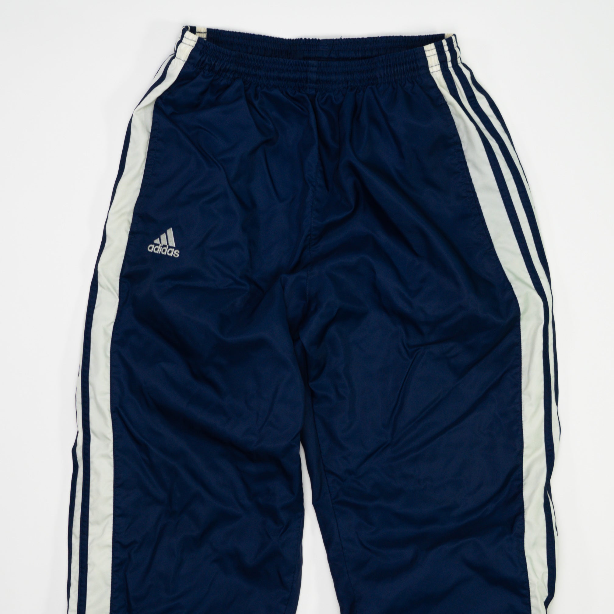 Vintage Navy Blue Adidas Striped Windbreaker Pants 2.0 (M) | Rebalance Vintage.