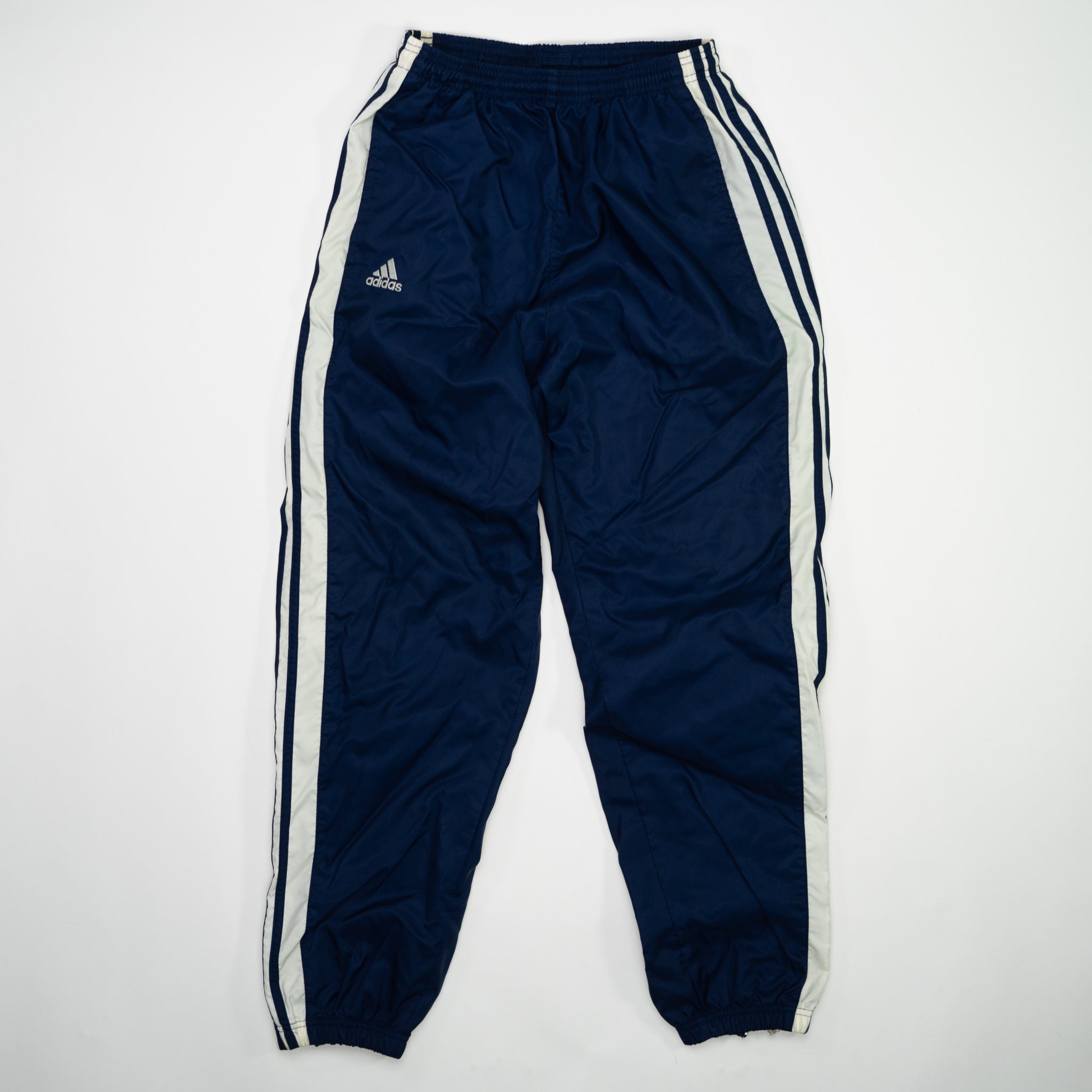 Vintage Navy Blue Adidas Striped Windbreaker Pants 2.0 (M) | Rebalance Vintage.