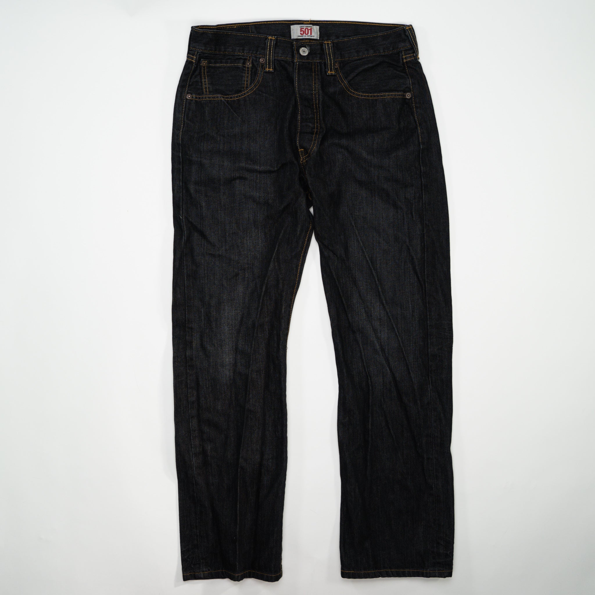 Vintage Black w/ Beige Hem Levi 501 Jeans (32 x 30)