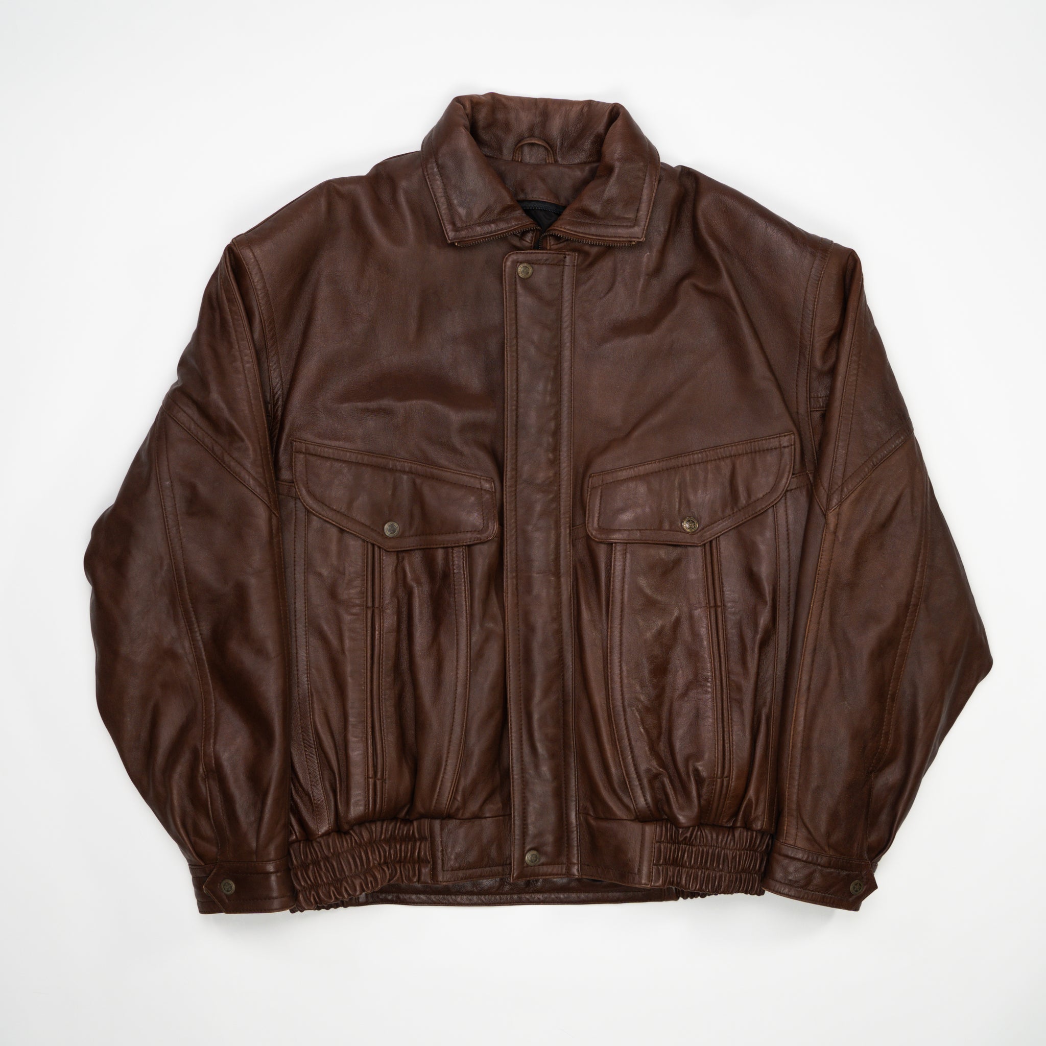 Vintage 80s Brown Leather Bomber Jacket (L) | Rebalance Vintage.