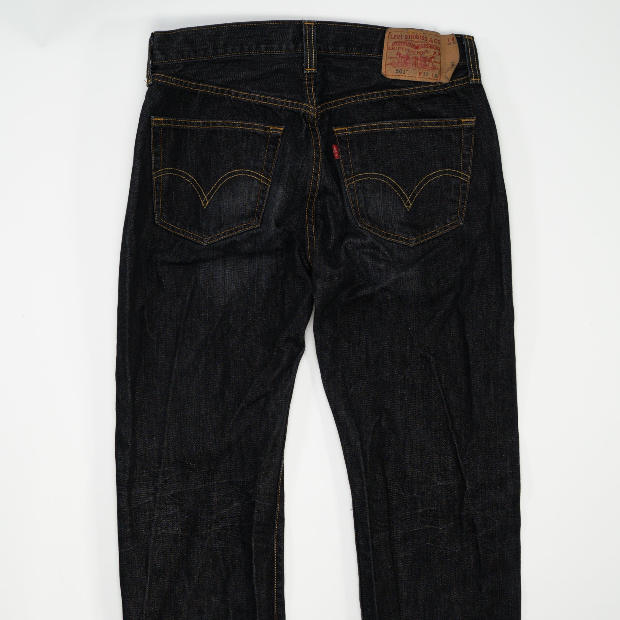 Vintage Black w/ Beige Hem Levi 501 Jeans (32 x 30)