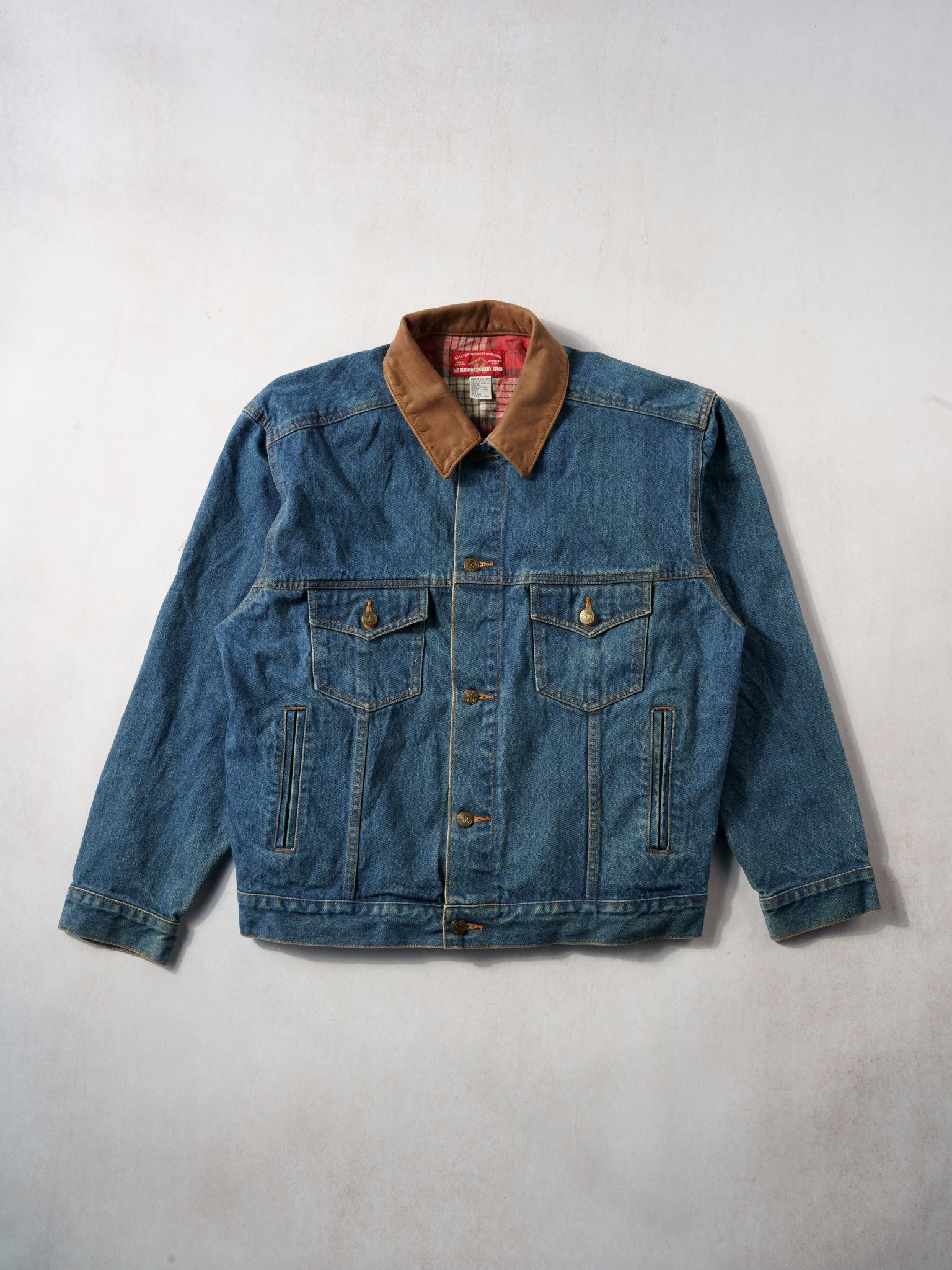 Vintage 90s Blue Denim Marlboro Denim Collared Jacket (L)