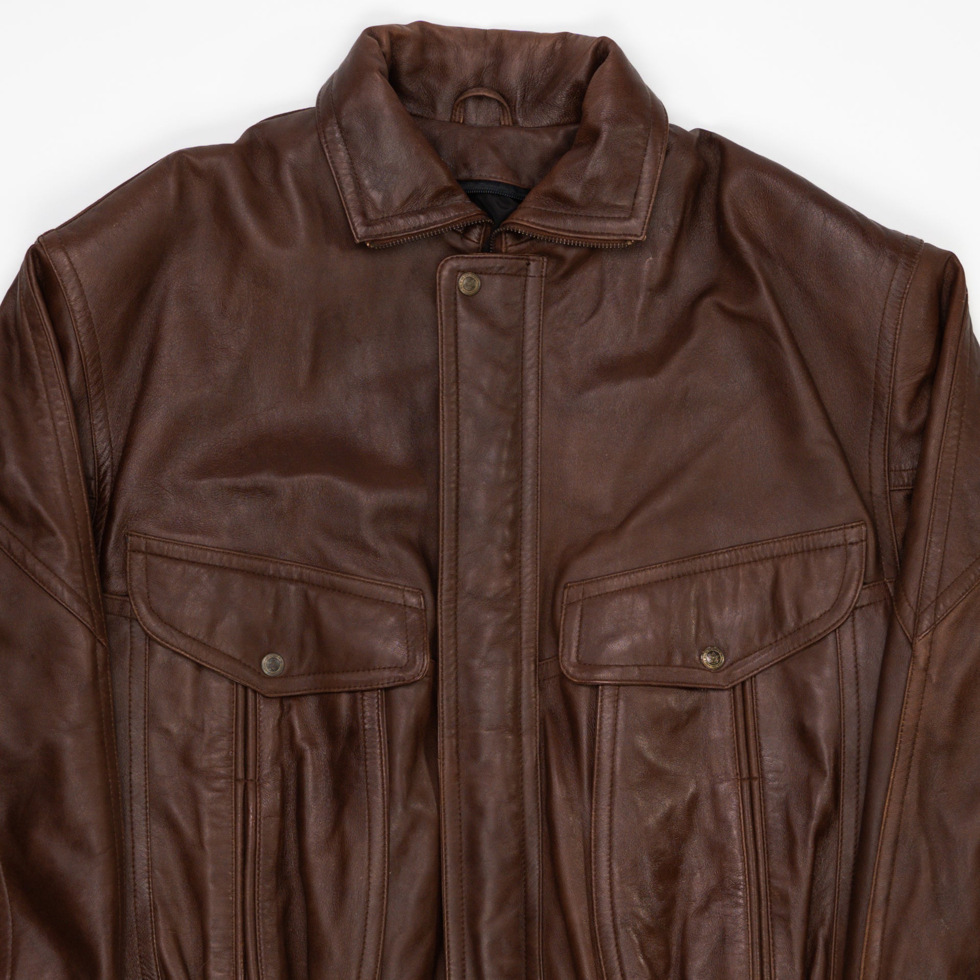 Vintage 80s Brown Leather Bomber Jacket (L) | Rebalance Vintage.