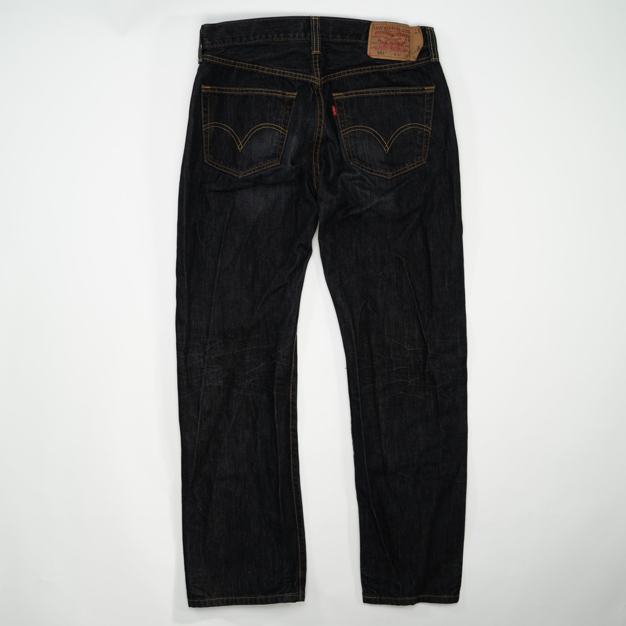 Vintage Black w/ Beige Hem Levi 501 Jeans (32 x 30)