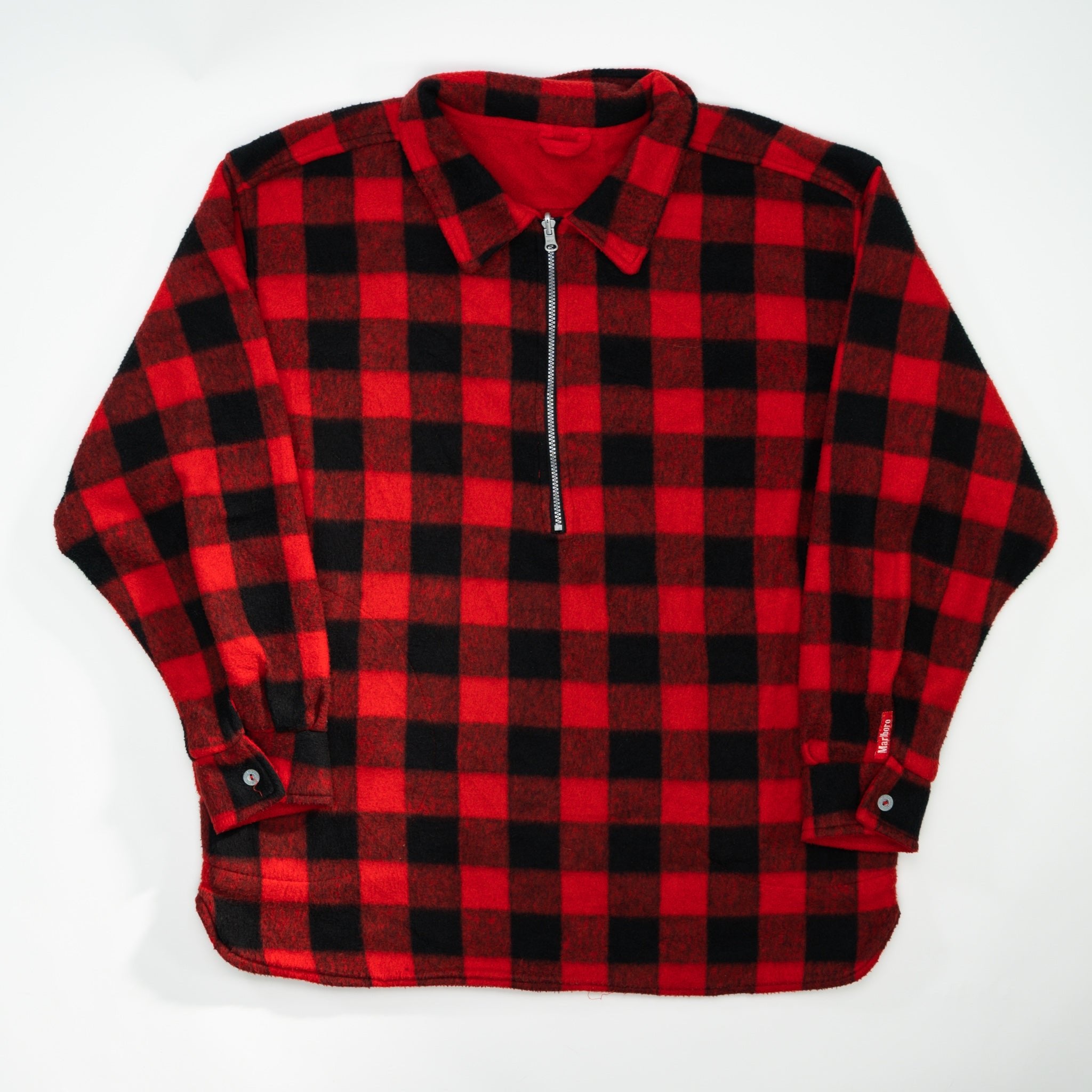Vintage 90s Red + Black Checked Marlboro Fleece Sweater (XL)