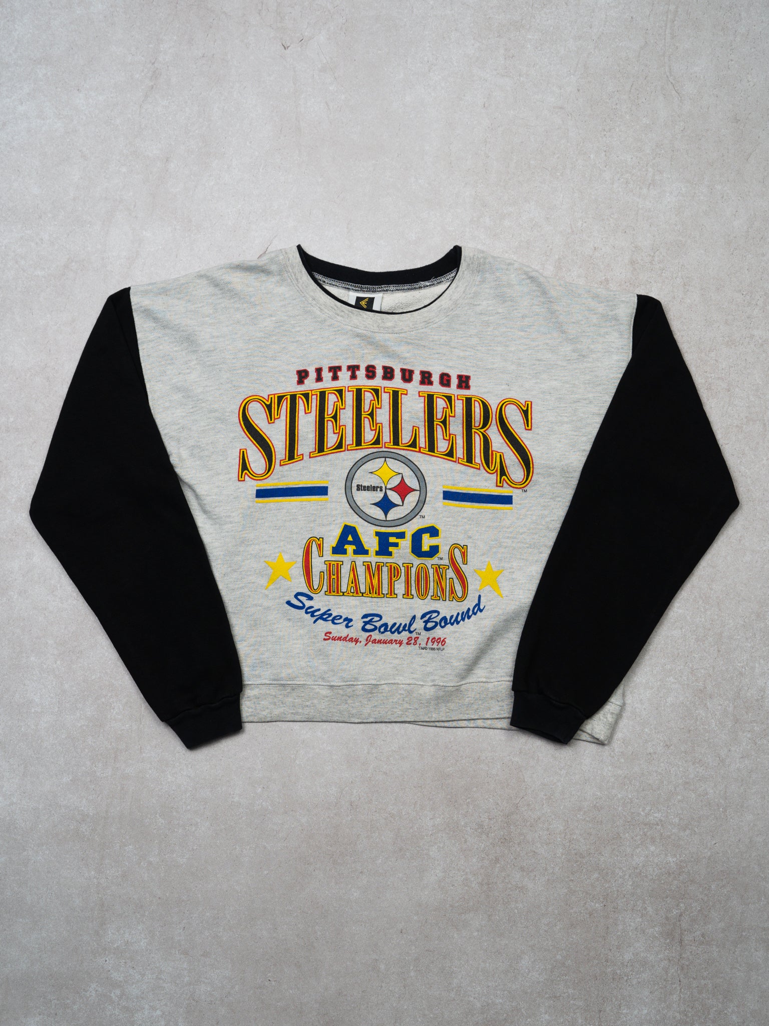 Vintage '96 Grey + Black Pittsburgh Steelers Champions Crewneck (XS/S)
