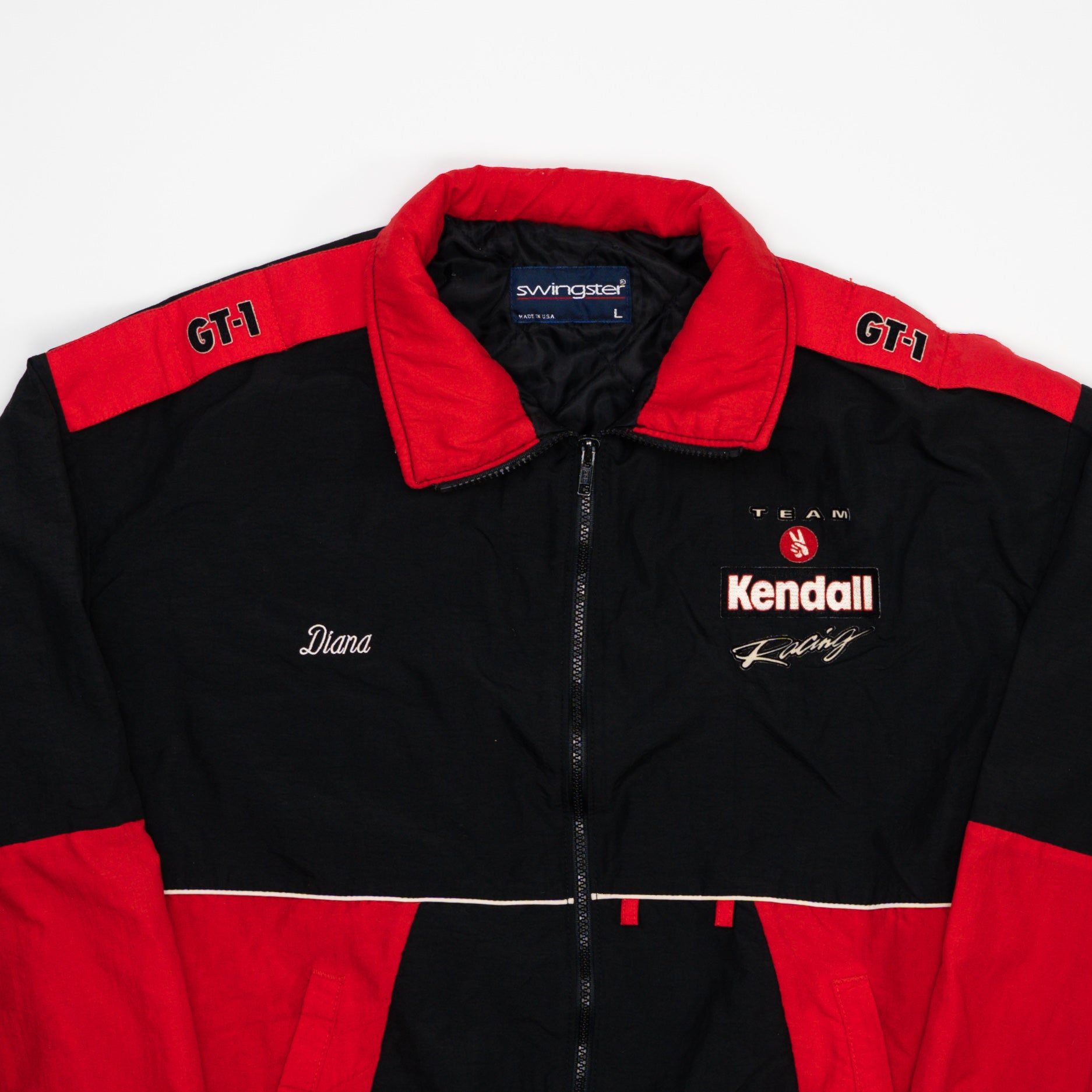 Vintage 90s Red + Black Kendall Racing Bomber Jacket (L/XL)