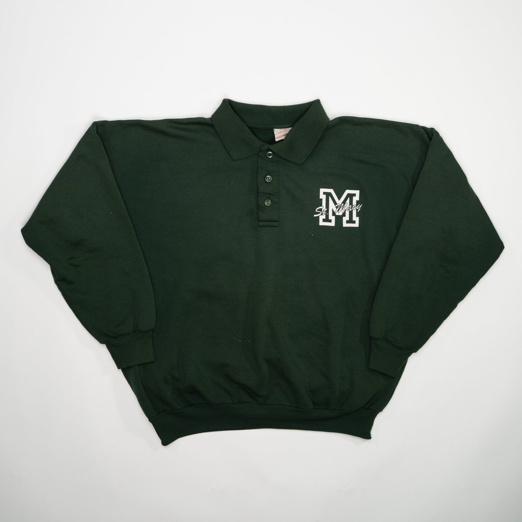 Vintage 90s Green St. Mary 1/4 Button Crewneck (L) | Rebalance Vintage.