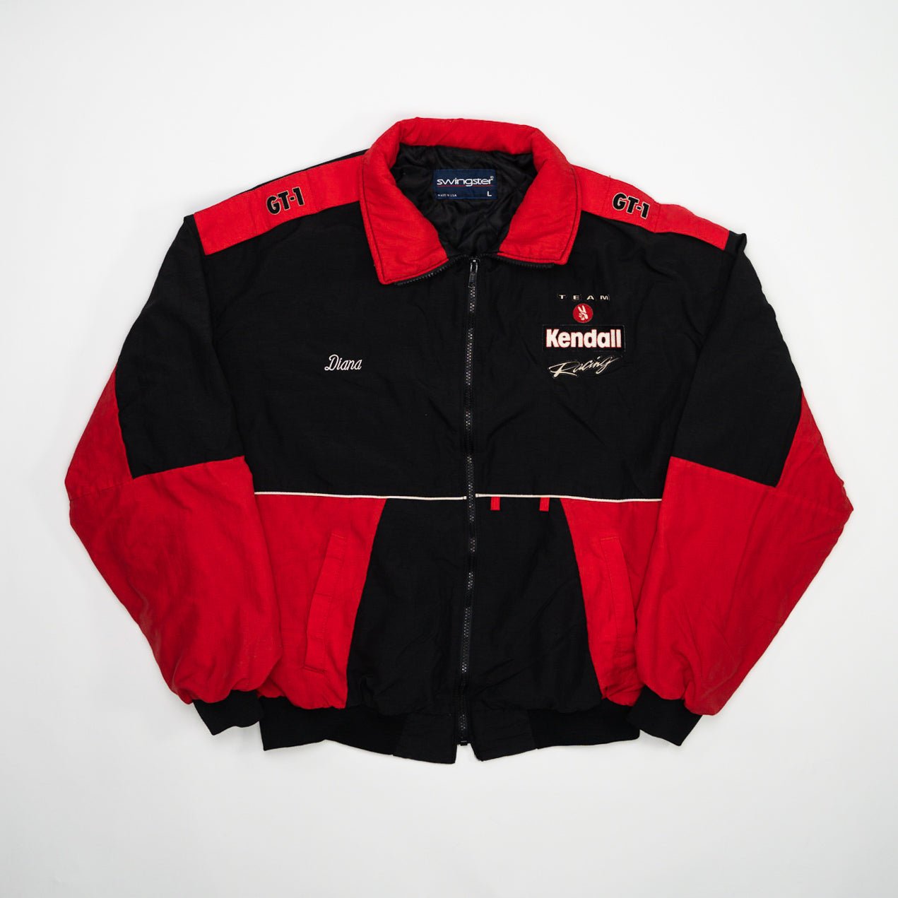 Vintage 90s Red + Black Kendall Racing Bomber Jacket (L/XL)