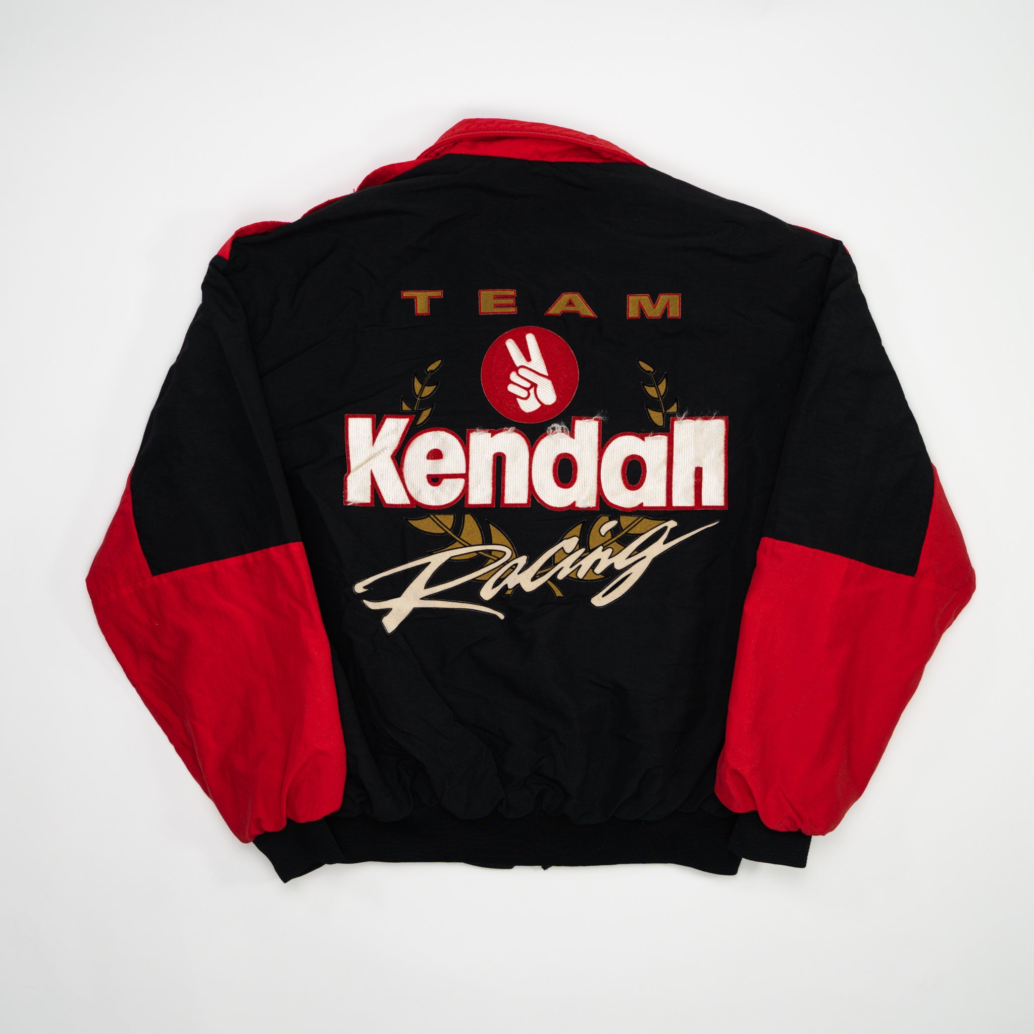 Vintage 90s Red + Black Kendall Racing Bomber Jacket (L/XL)