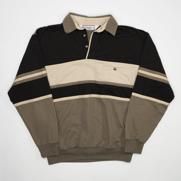 Vintage 80s Brown Tri Colour Quarter Button Crewneck (L) | Rebalance Vintage.
