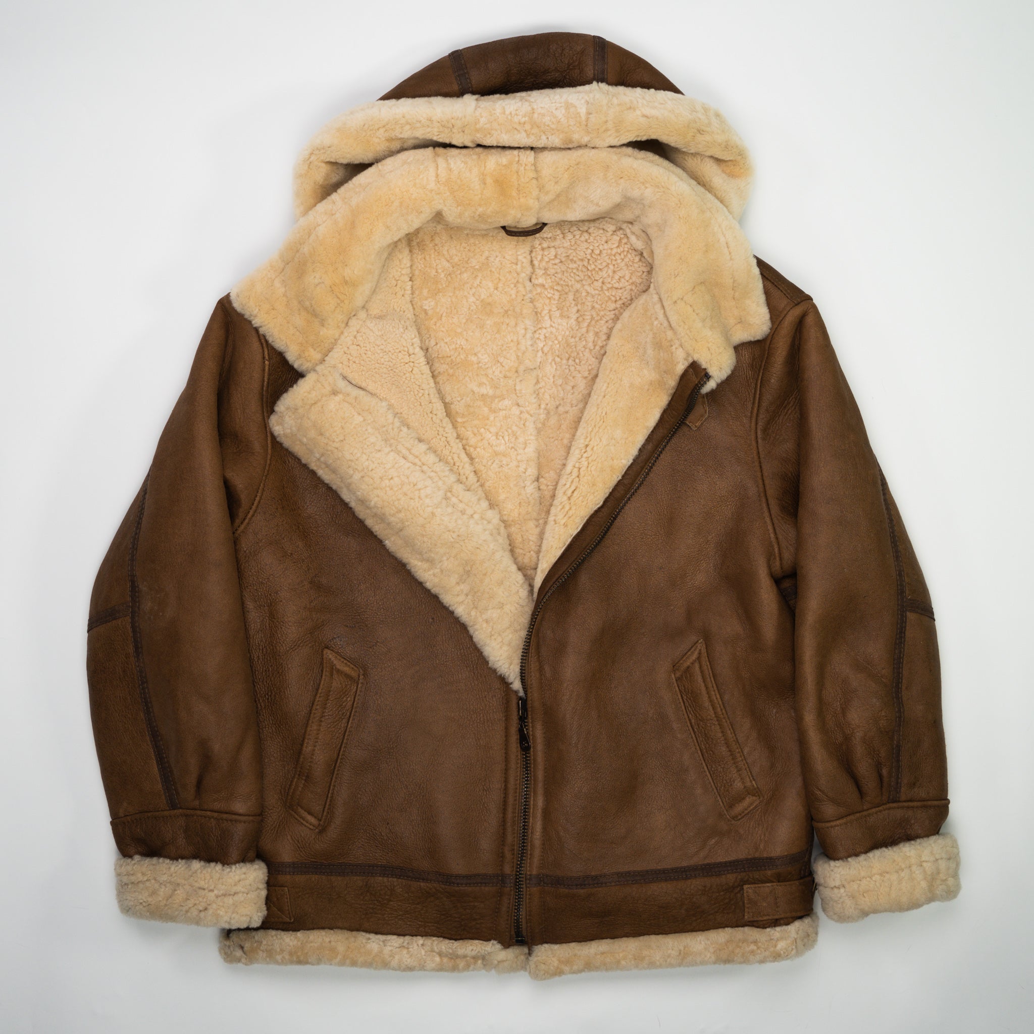 Vintage 90s Bod & Christensen Seude Leather Sherpa Pilot Jacket  (L/XL) | Rebalance Vintage.