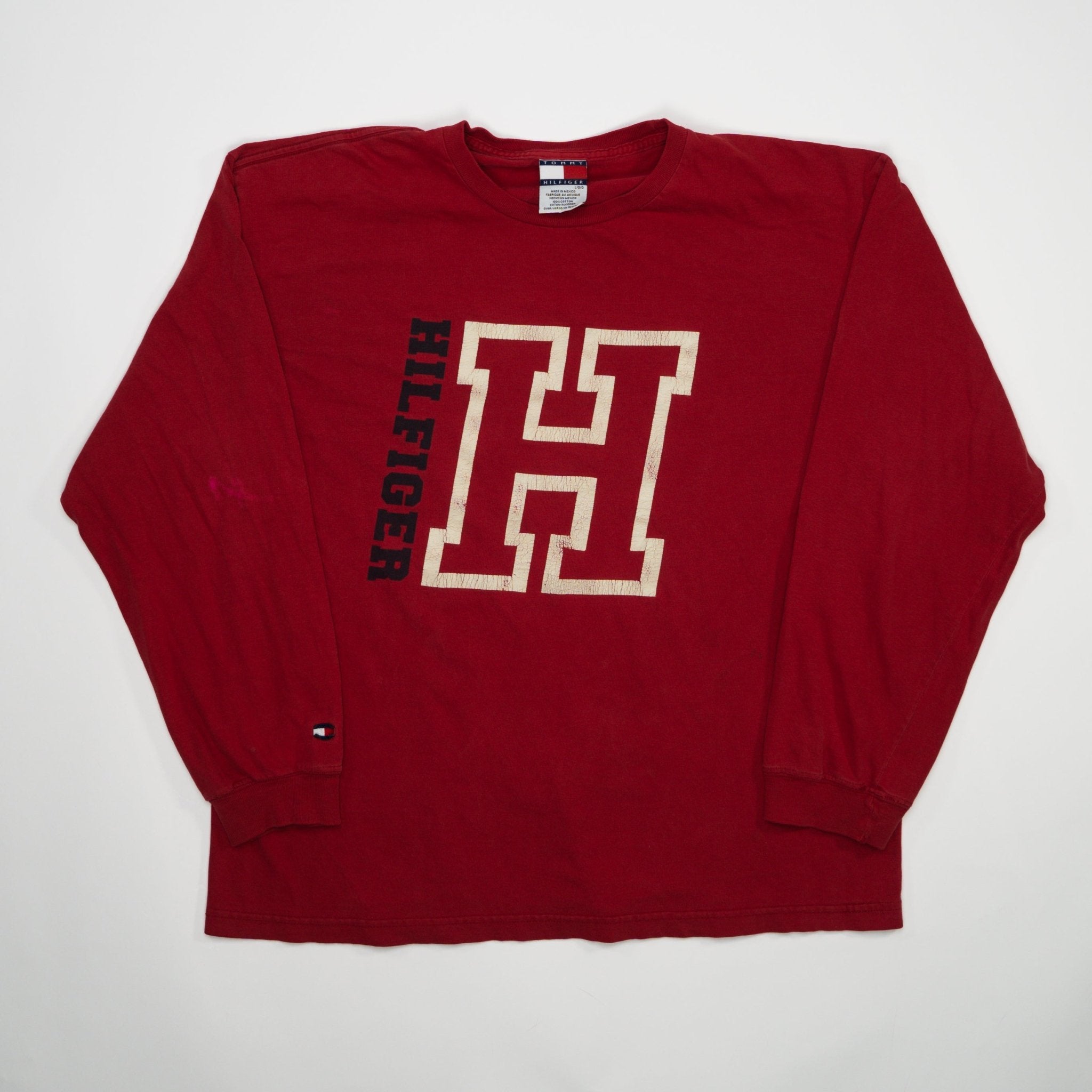 Vintage 90s Red Tommy Hilfiger 'H' Long Sleeve | Rebalance Vintage.