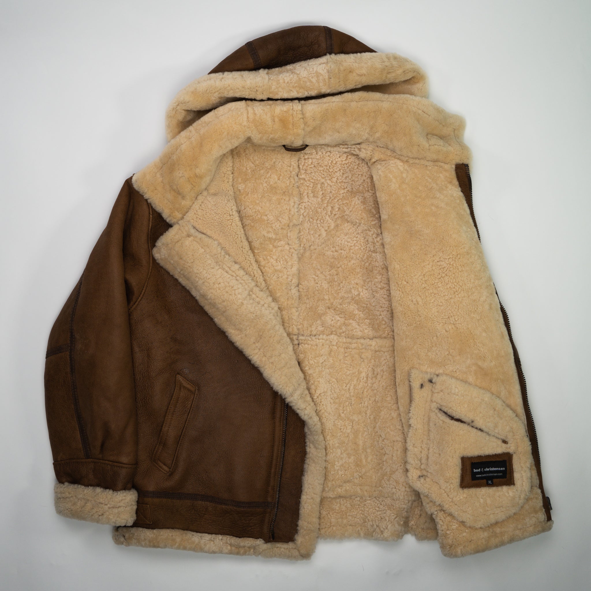 Vintage 90s Bod & Christensen Seude Leather Sherpa Pilot Jacket  (L/XL) | Rebalance Vintage.