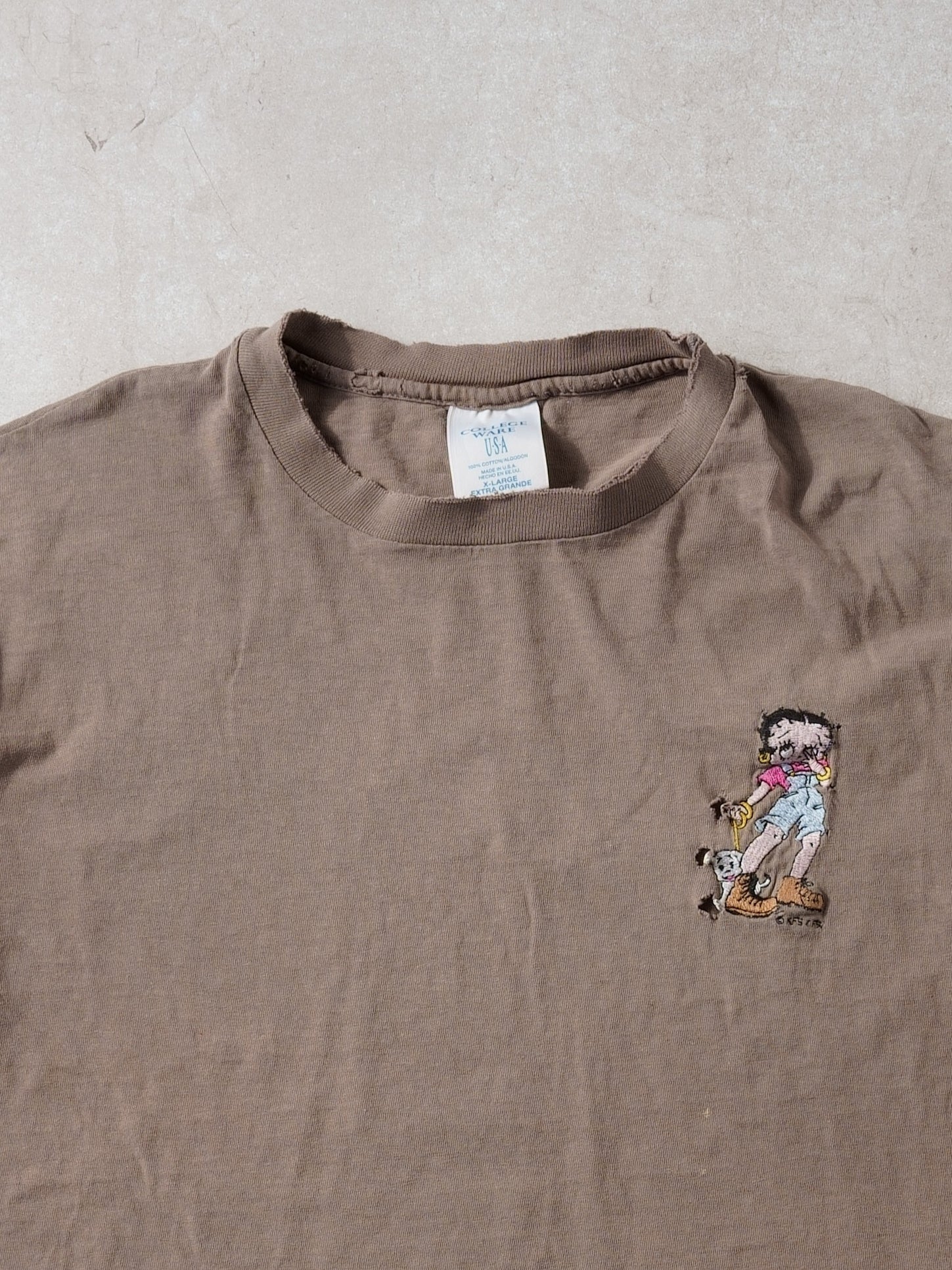 Vintage 90s Washed Brown Betty Boo College Ware Collared Tee (L)