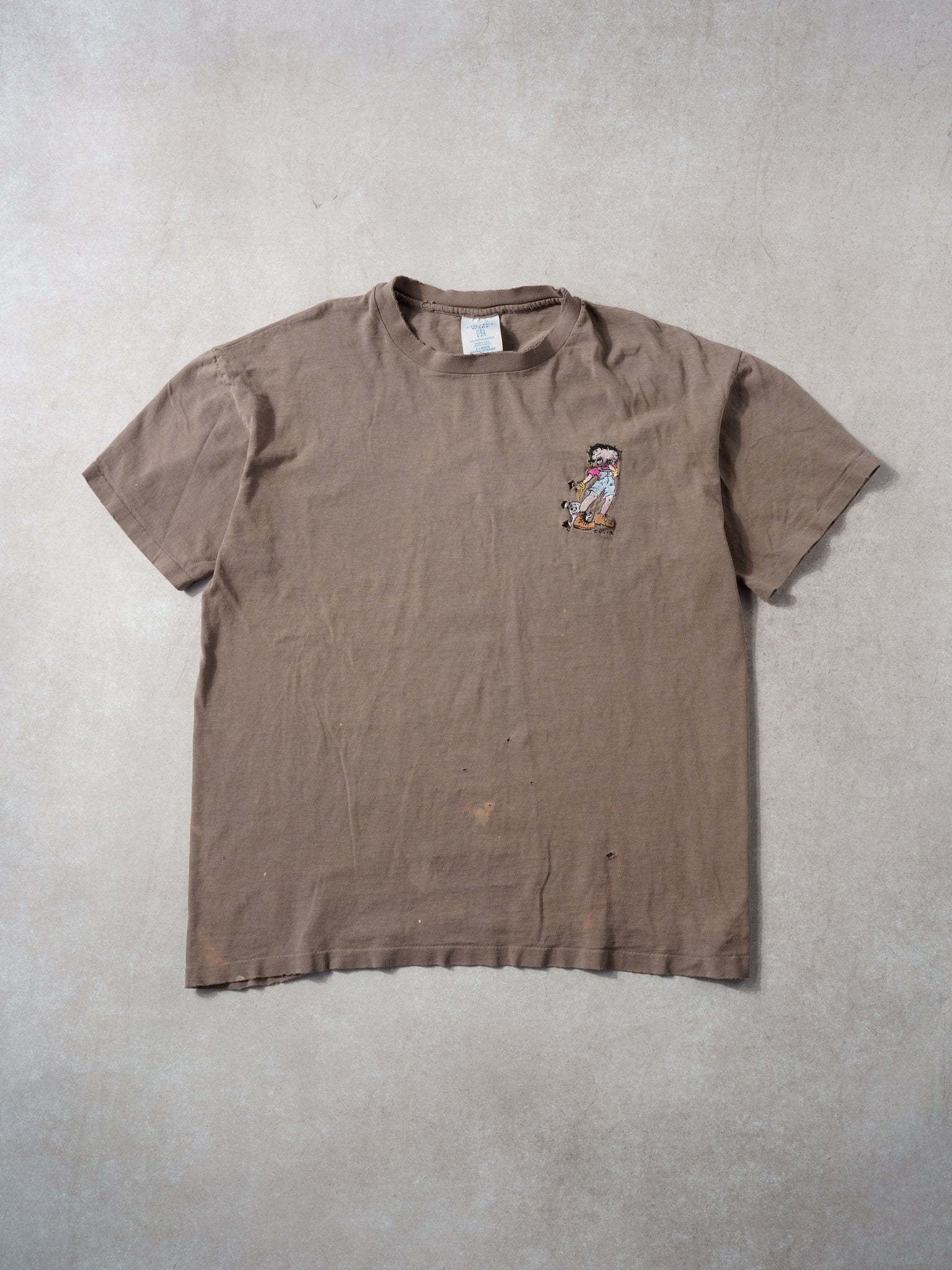 Vintage 90s Washed Brown Betty Boo College Ware Collared Tee (L)