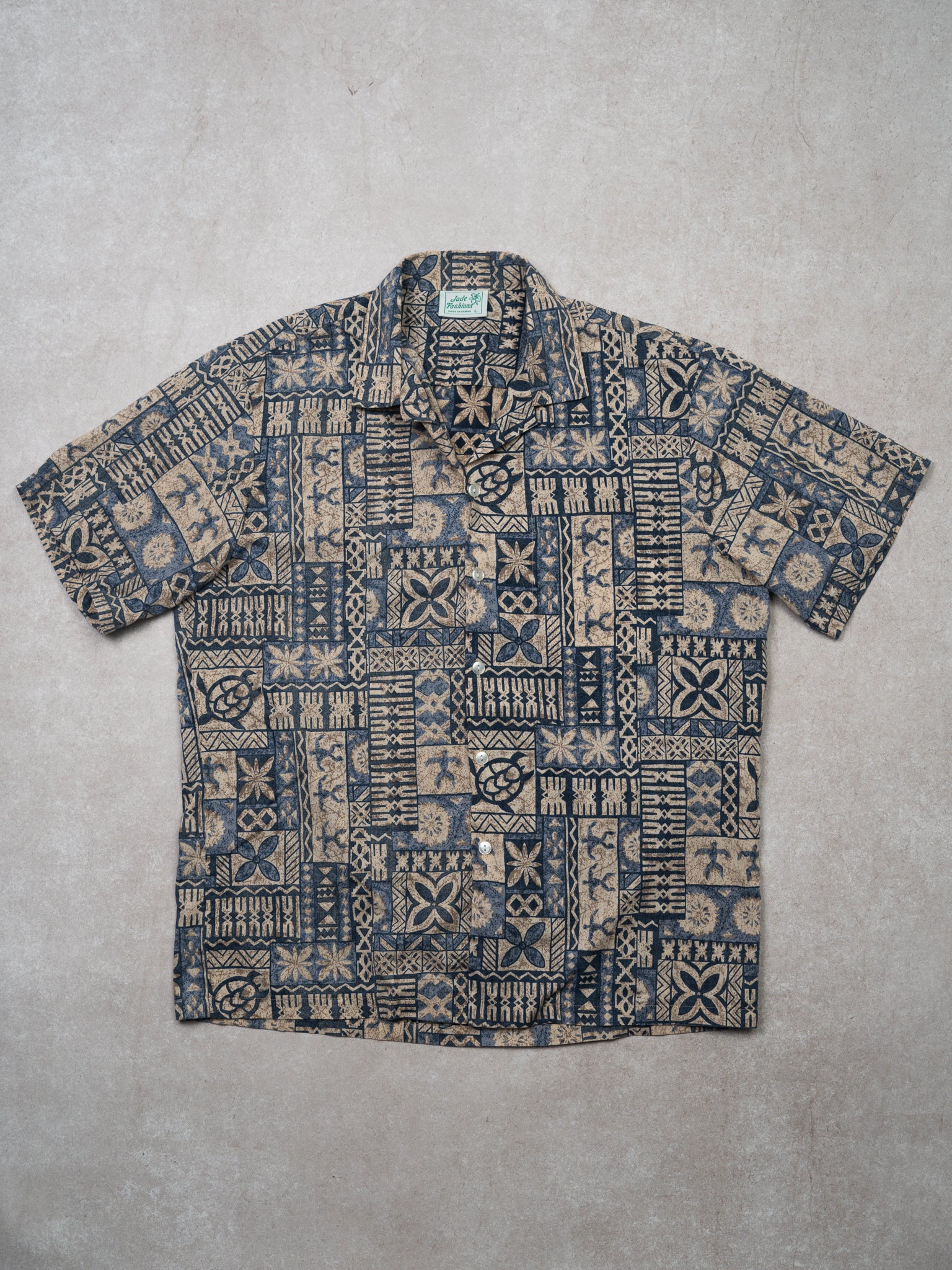 Vintage 90s Blue + Beige Hawaiian Shirt (L)