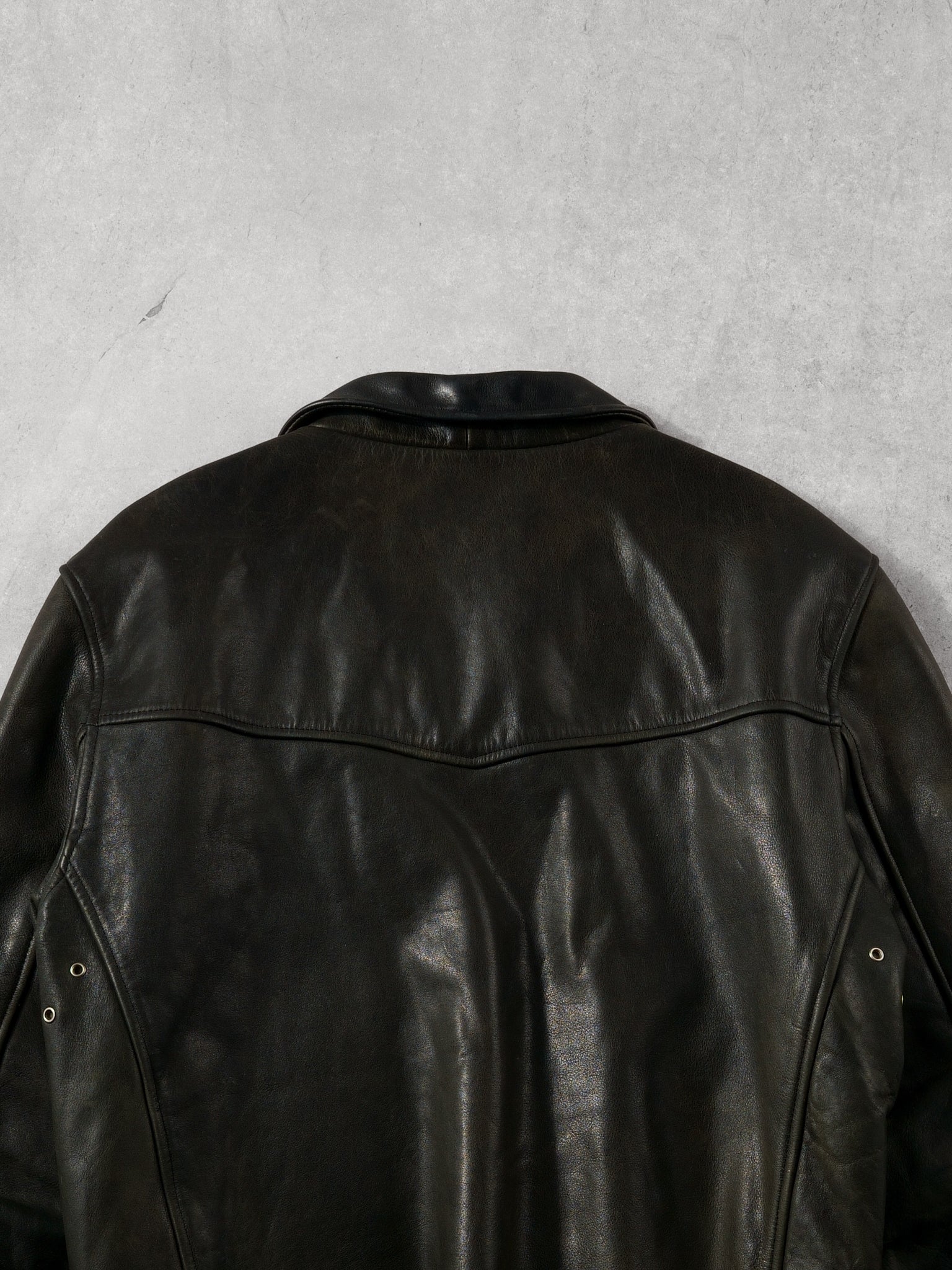 Vintage 90s Black Time & Tide Leather Collared Jacket (M)