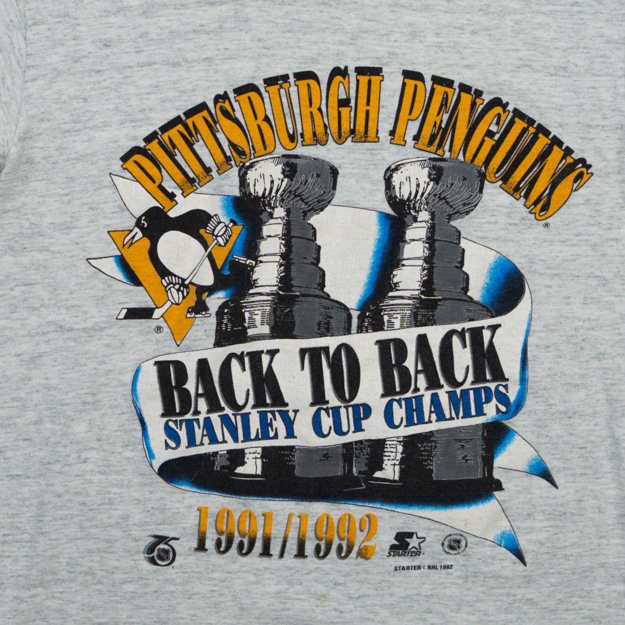 Vintage '91/92 Grey Pittsburgh Penguins Back to Back Tee (S)