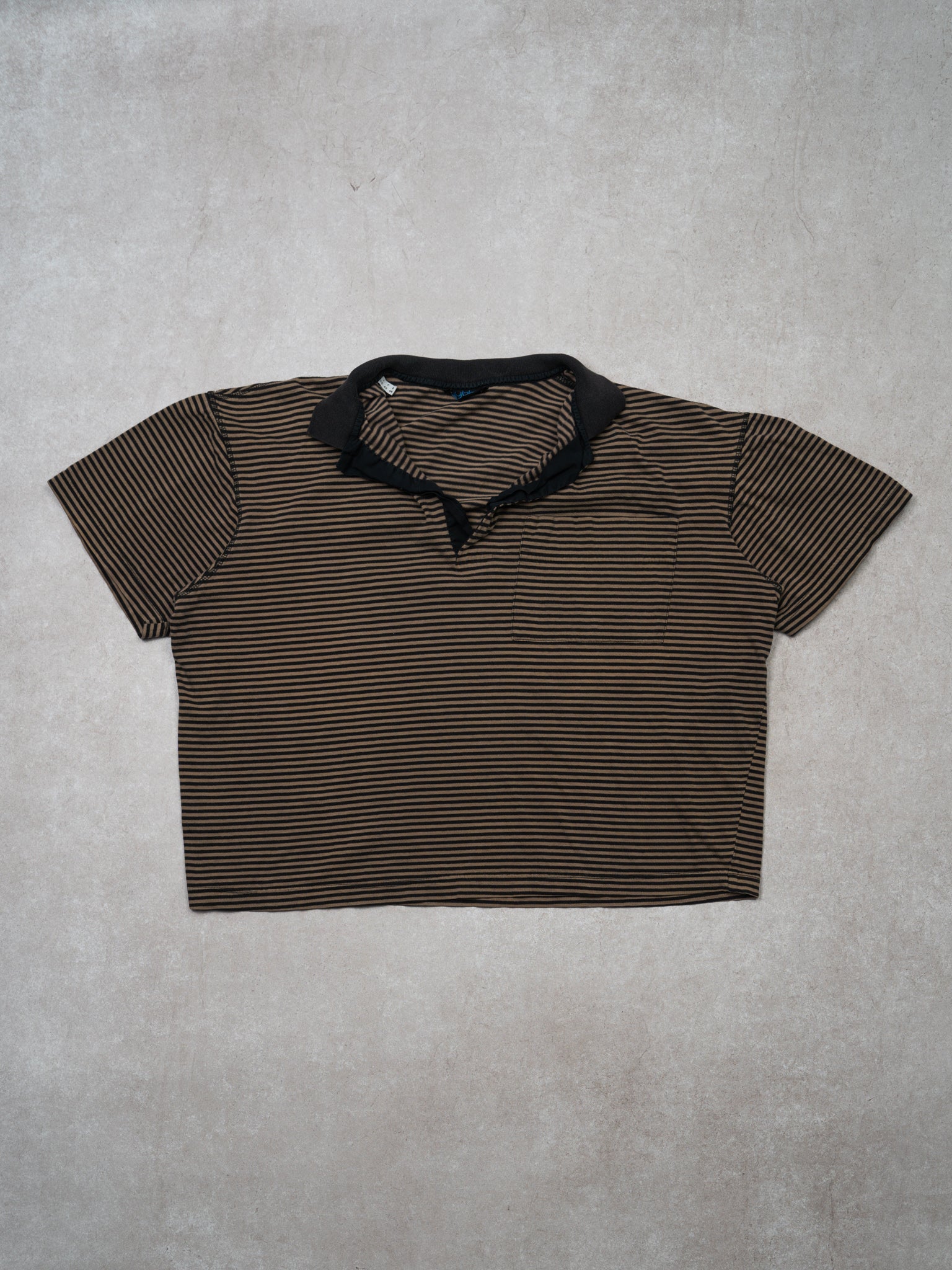 Vintage 70s Brown + Black Cropped Italian Polo Shirt (M)