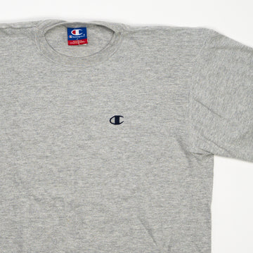 Vintage Grey Champion Embroidered Logo Tee (M) | Rebalance Vintage.