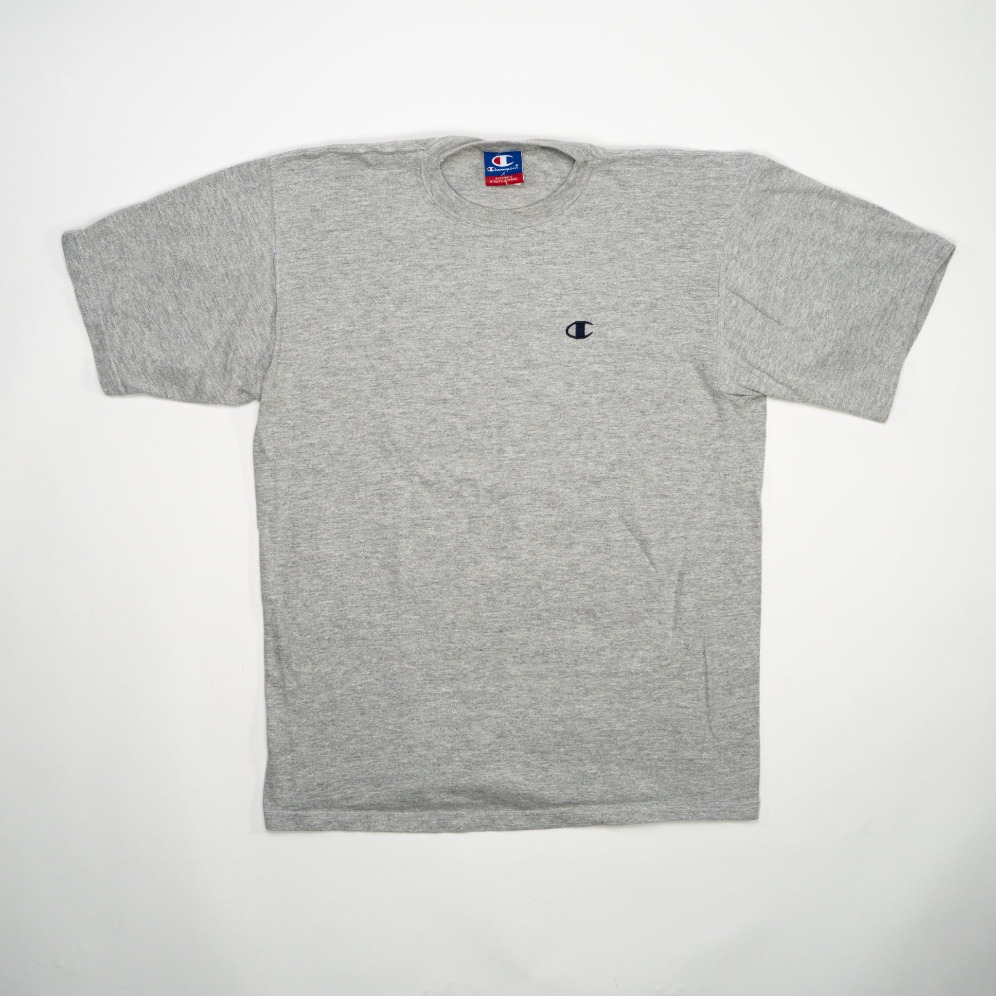 Vintage Grey Champion Embroidered Logo Tee (M) | Rebalance Vintage.